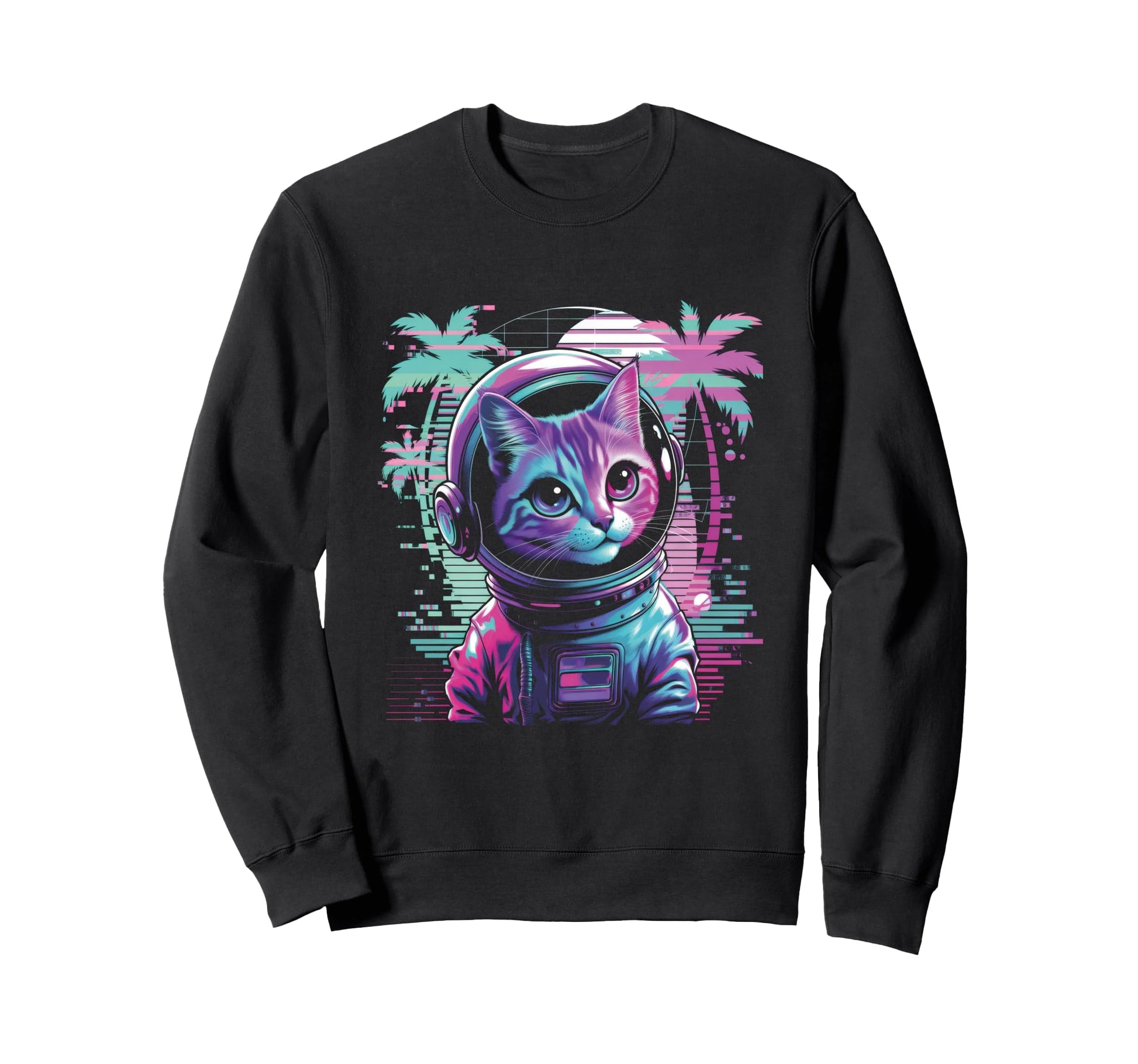 80S Retrowave Vaporwave Cat Cats Kitty Sweatshirt - Trendy Graphic Unisex - T-Shirt, Sweatshirt, Hoodie