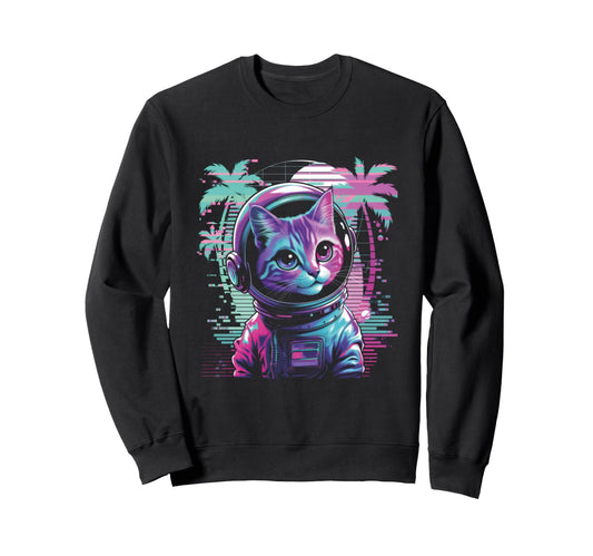 80S Retrowave Vaporwave Cat Cats Kitty Sweatshirt - Trendy Graphic Unisex - T-Shirt, Sweatshirt, Hoodie