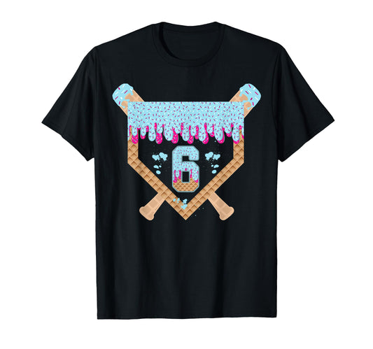 Baseball 6 Year Old Ice Cream Drip 6Th T-Shirt - Trendy Graphic for Adults - T-Shirt, Sweatshirt, Hoodie