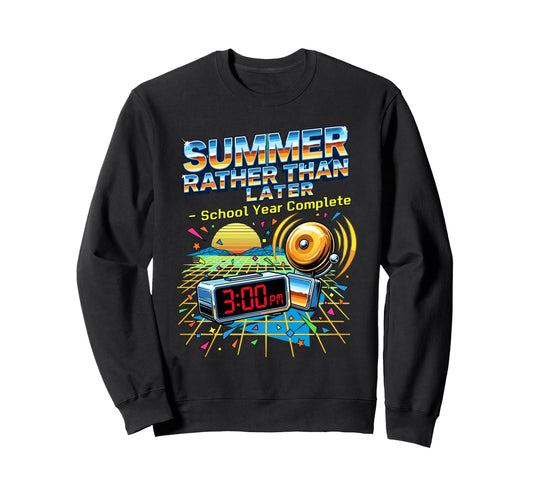 80S School Year Complete 3Pm Clock Sweatshirt - Unique Graphic Men Women - T-Shirt, Sweatshirt, Hoodie