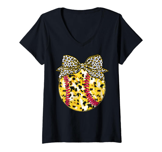 Baseball Bow Leopard Gift Softball Play Sweatshirt - Unique Graphic Unisex - T-Shirt, Sweatshirt, Hoodie