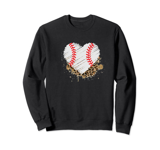 Baseball Heart Leopard Tball Heart Sweatshirt - Graphic Print Men Women - T-Shirt, Sweatshirt, Hoodie