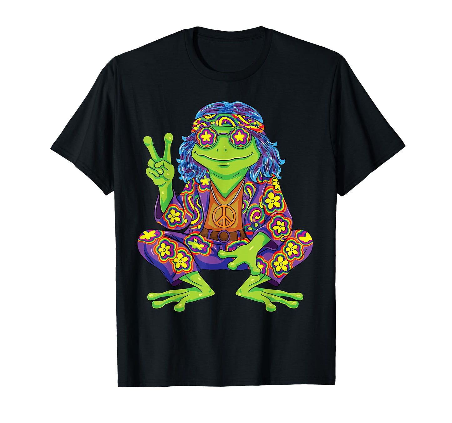 Hippie Frog Peace Hand Sign Tie Dye 60S 70S T-Shirt - Unique Graphic Unisex - T-Shirt, Sweatshirt, Hoodie