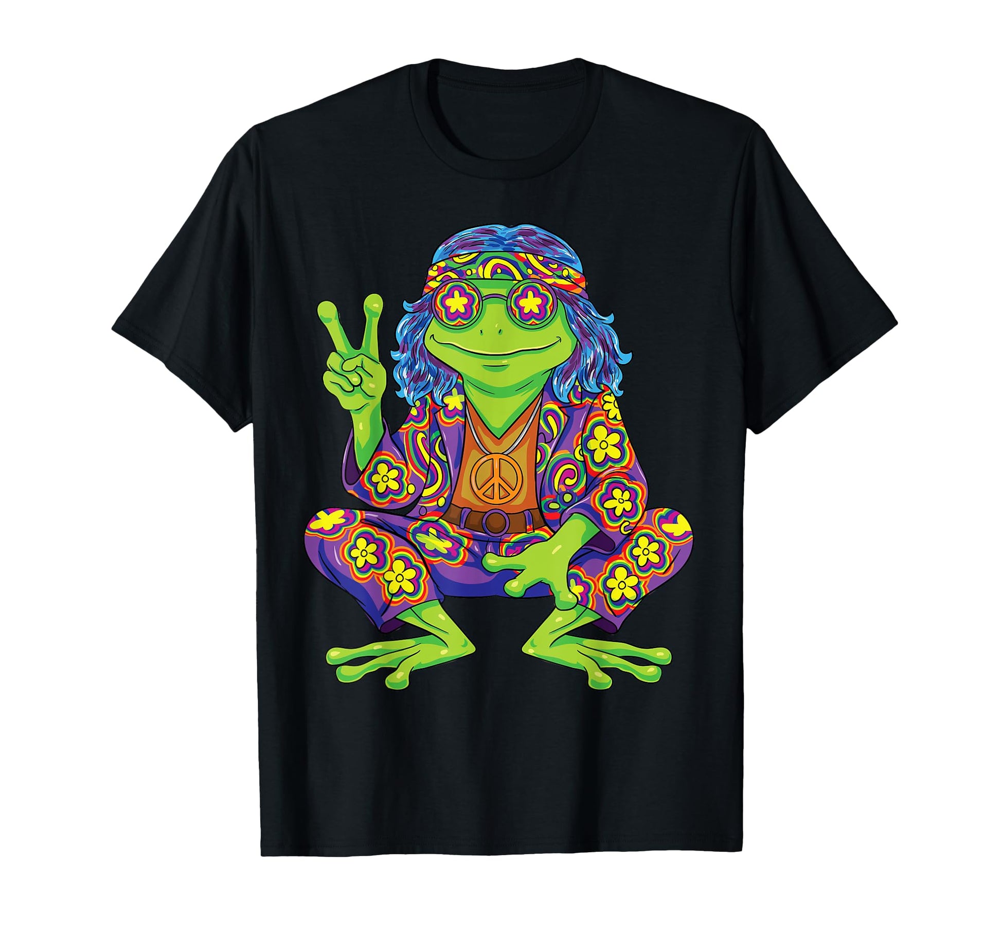 Hippie Frog Peace Hand Sign Tie Dye 60S 70S T-Shirt - Unique Graphic Unisex - T-Shirt, Sweatshirt, Hoodie