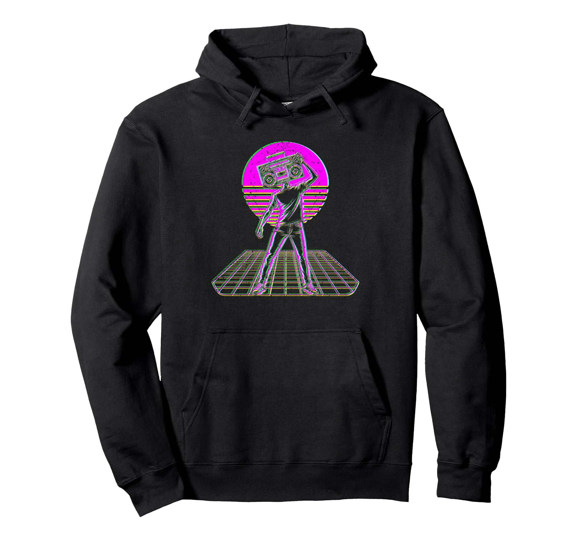80S Boombox Art Synthwave Music Lover Hoodie - Unique Graphic for Adults - T-Shirt, Sweatshirt, Hoodie