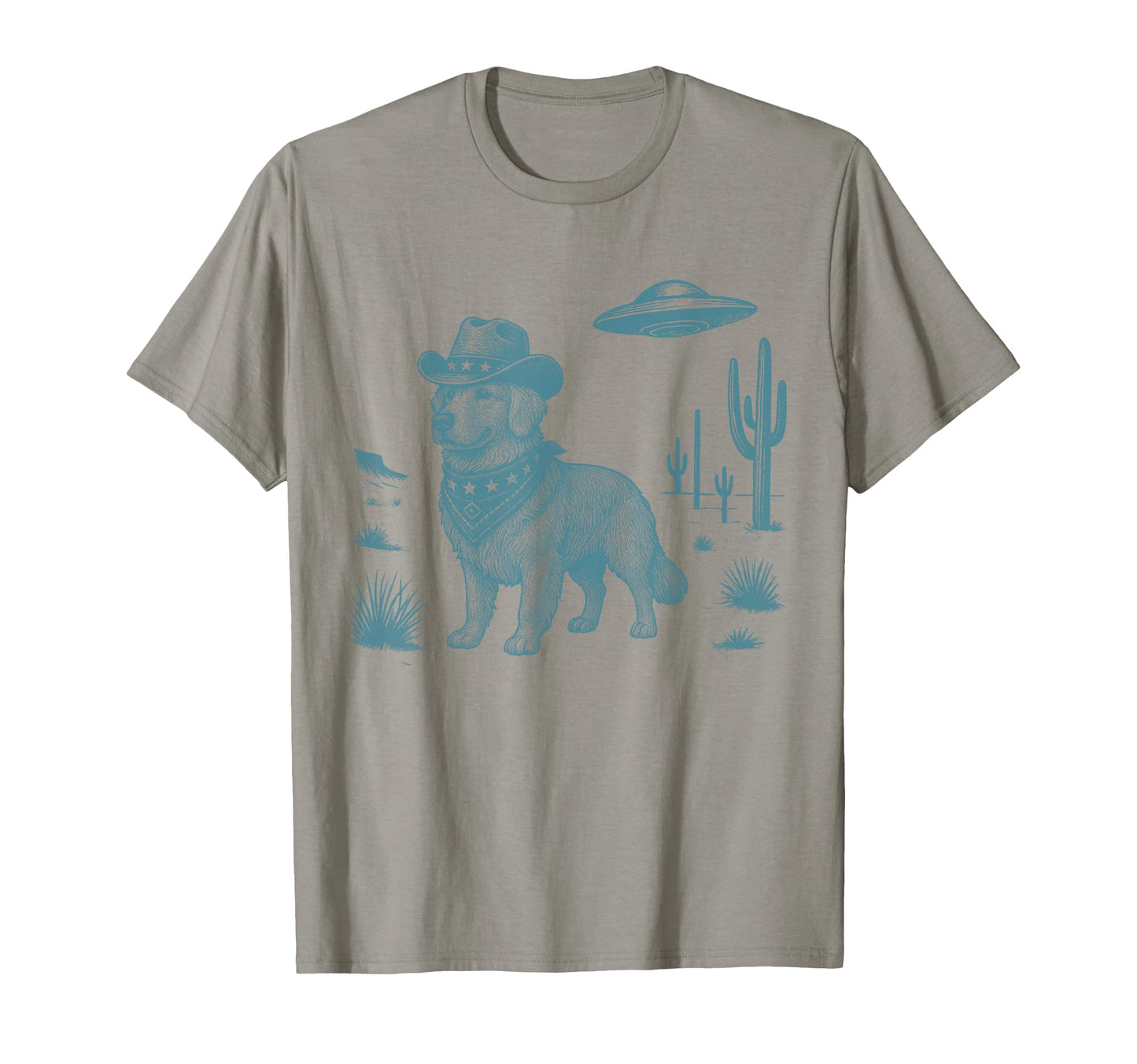 Golden Retriever Cowboy Ufo Western T-Shirt - Novelty Apparel for Adults - T-Shirt, Sweatshirt, Hoodie
