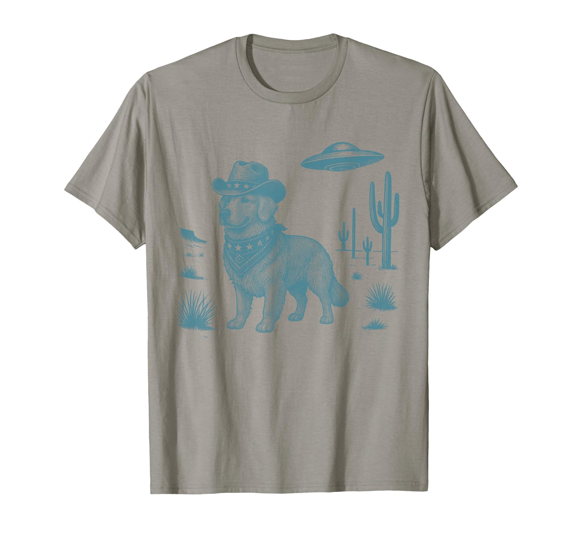 Golden Retriever Cowboy Ufo Western T-Shirt - Novelty Apparel for Adults - T-Shirt, Sweatshirt, Hoodie