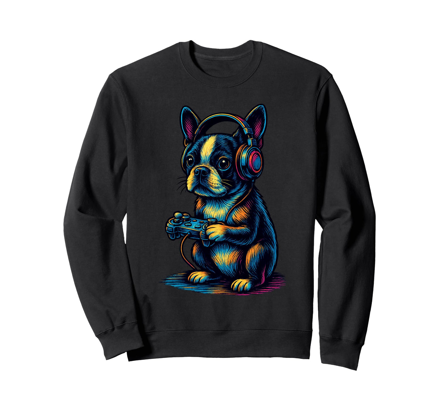 Boston Terrier Gamer Gaming Dog Lover Sweatshirt - Unique Graphic Men Women - T-Shirt, Sweatshirt, Hoodie
