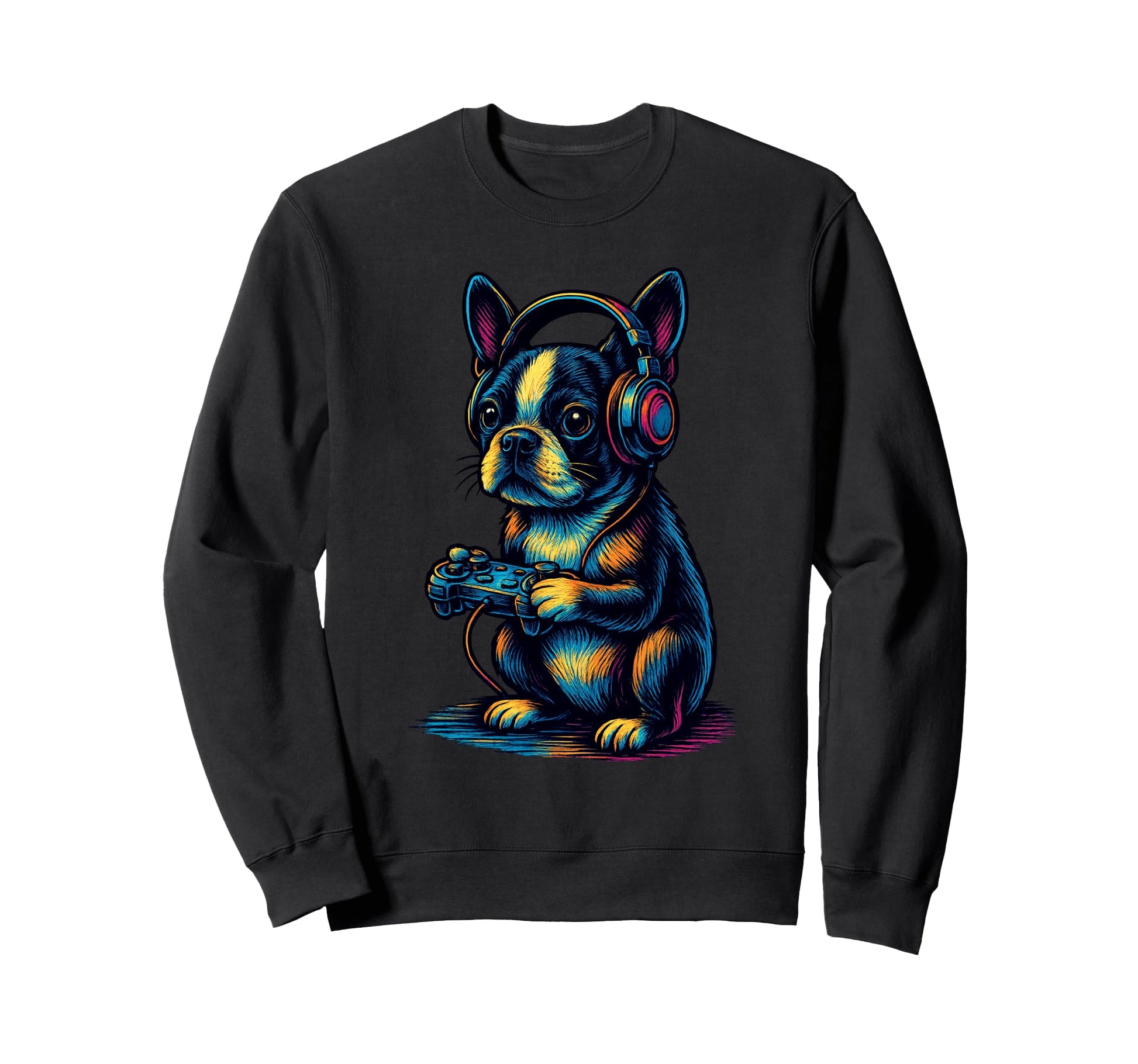 Boston Terrier Gamer Gaming Dog Lover Sweatshirt - Unique Graphic Men Women - T-Shirt, Sweatshirt, Hoodie