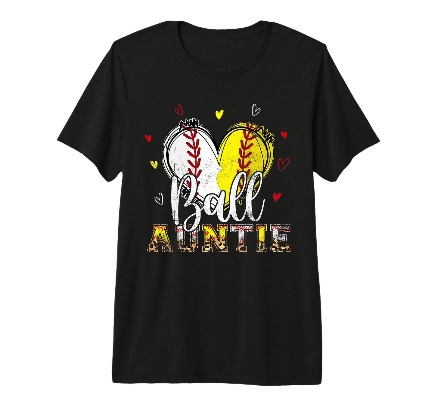 Softball Baseball Ball Auntie Heart T-Shirt - Casual Everyday Wear Unisex - T-Shirt, Sweatshirt, Hoodie