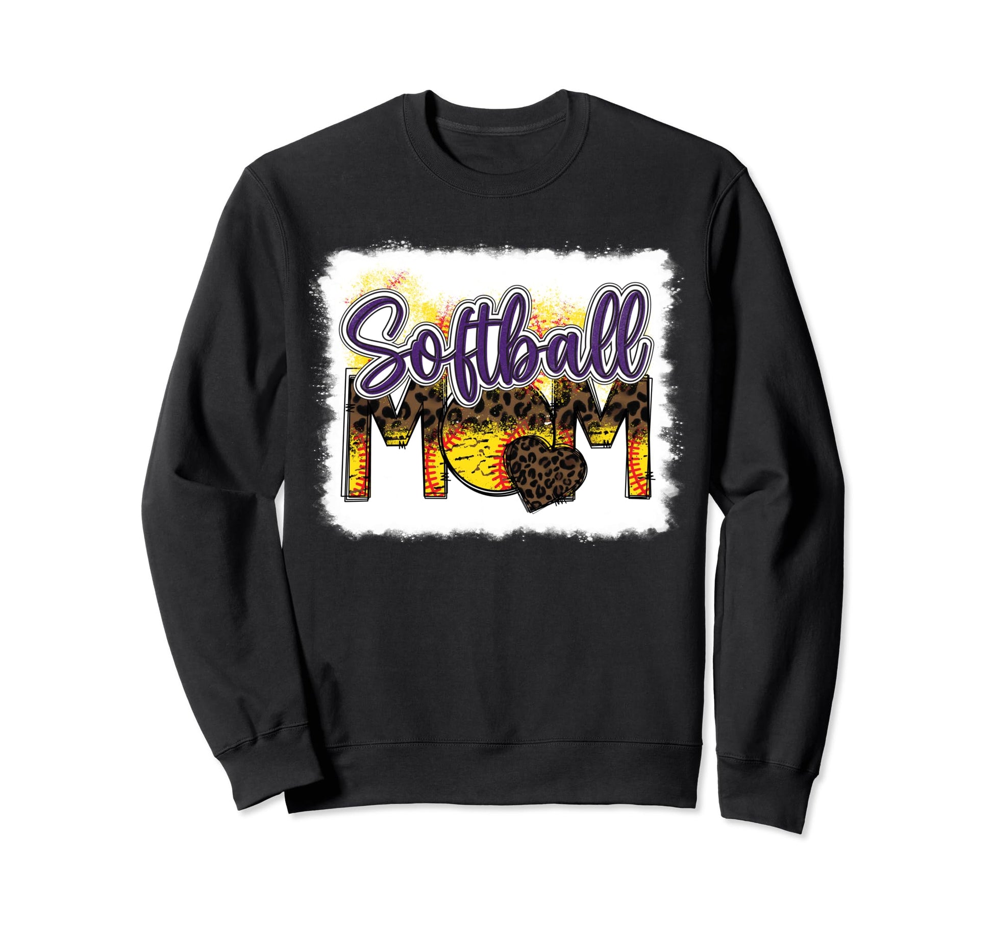 Bleached Softball Mom Leopard Funny Sweatshirt - Unique Graphic for Adults - T-Shirt, Sweatshirt, Hoodie
