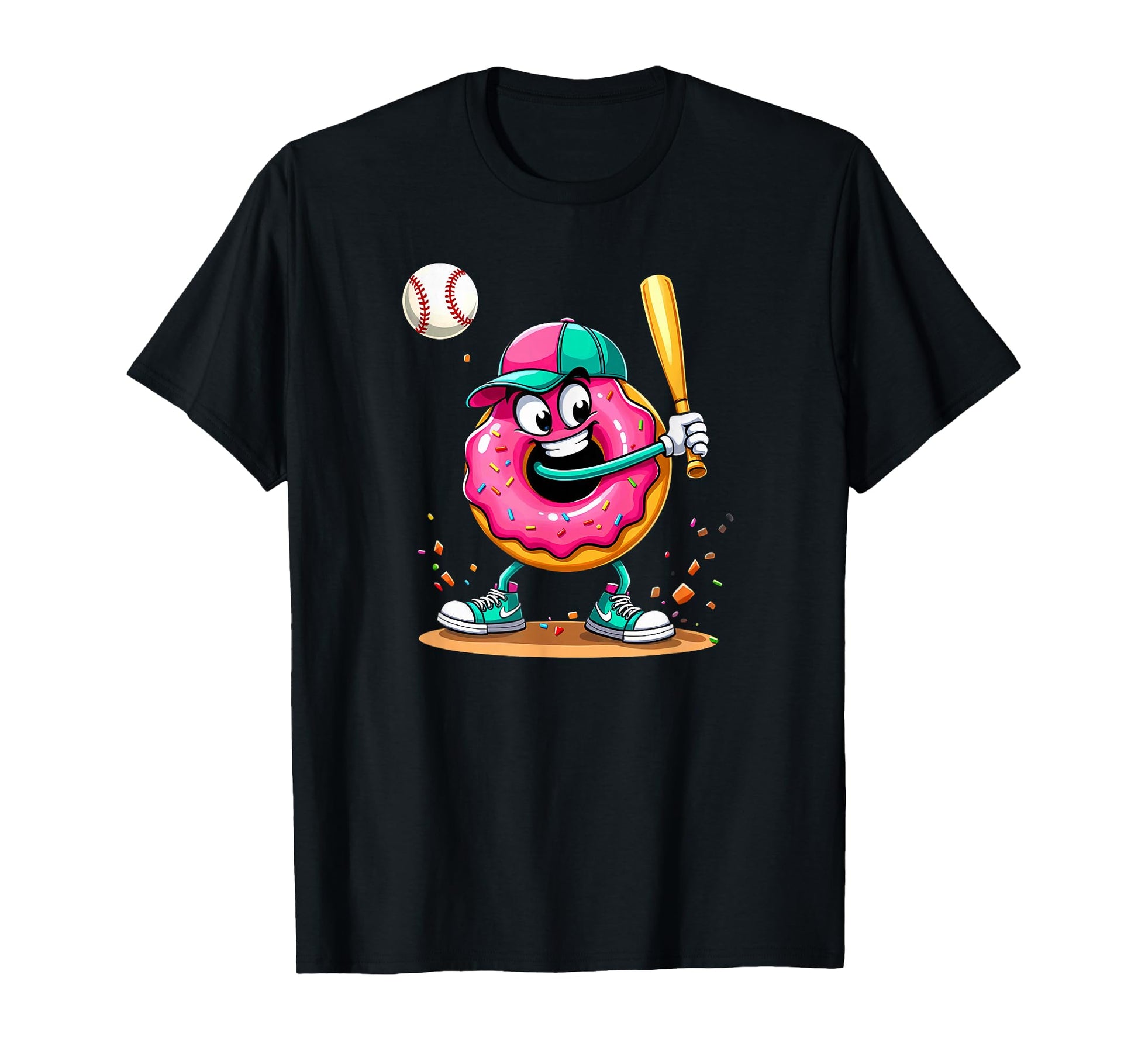 Donut Playing Baseball Batter T-Shirt - Graphic Print for Adults - T-Shirt, Sweatshirt, Hoodie