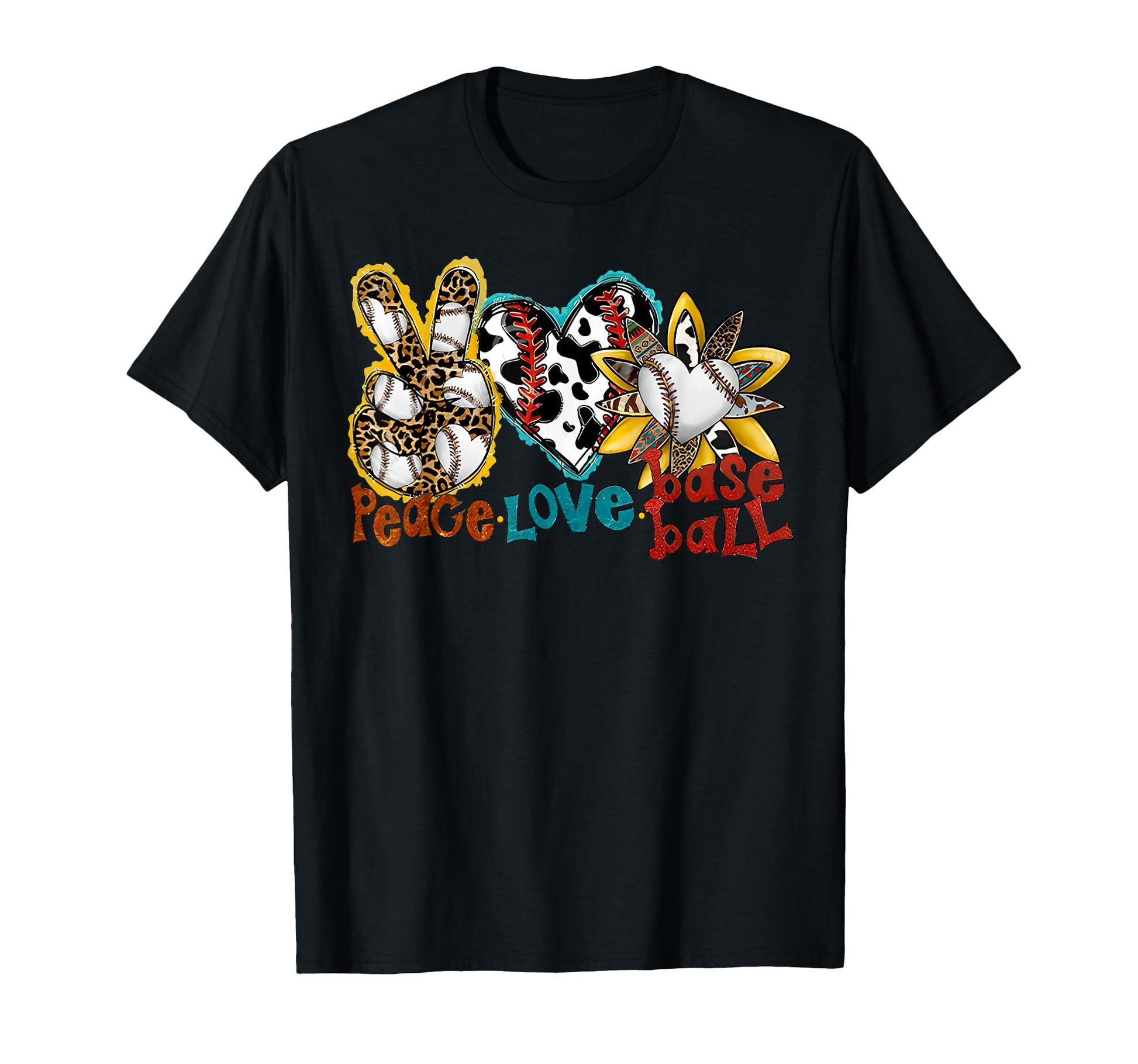 Peace Love Baseball Leopard T-Shirt - Casual Everyday Wear Men Women - T-Shirt, Sweatshirt, Hoodie