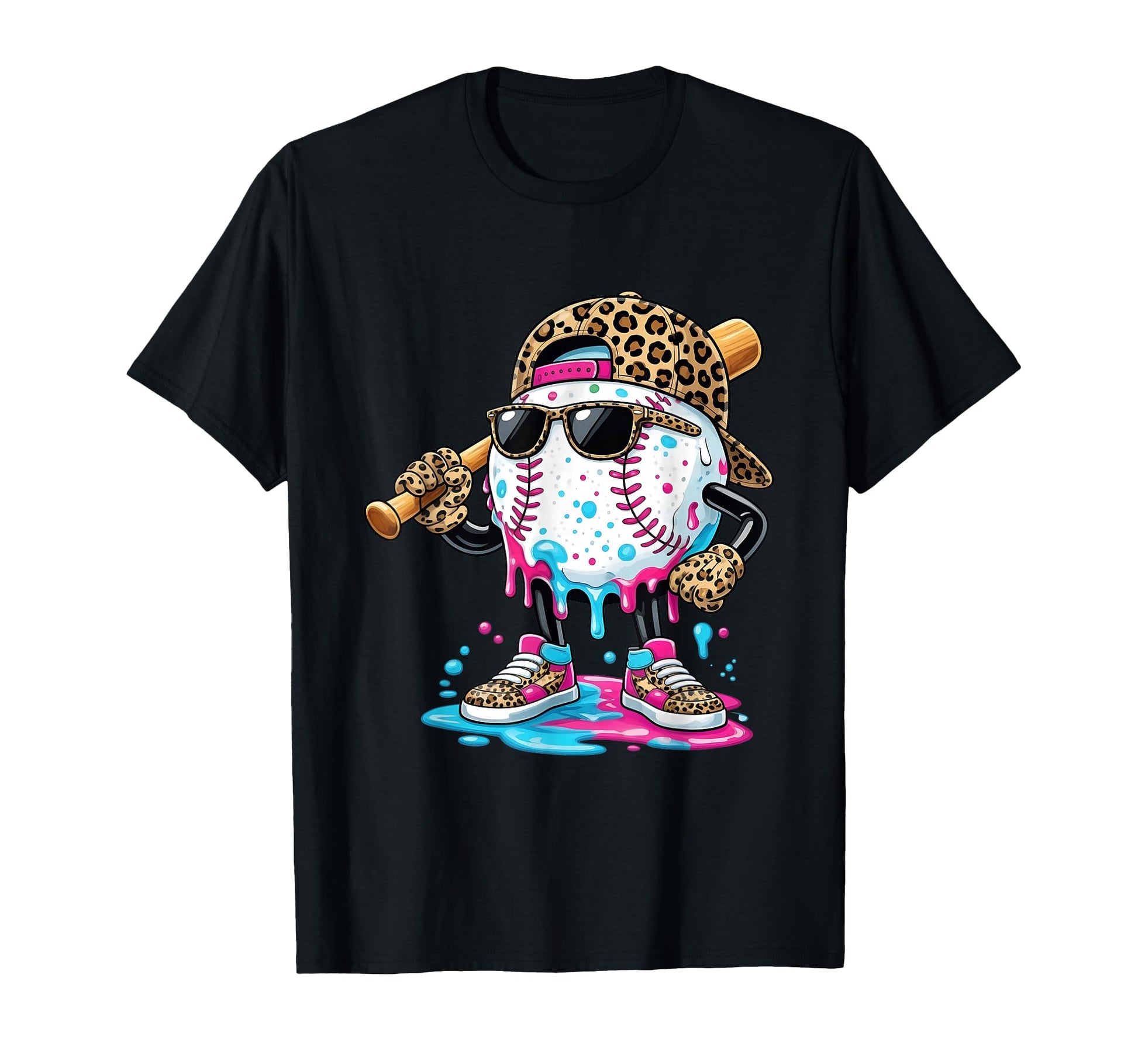 Funny Baseball Cream Drip Leopard T-Shirt - Trendy Graphic Unisex - T-Shirt, Sweatshirt, Hoodie