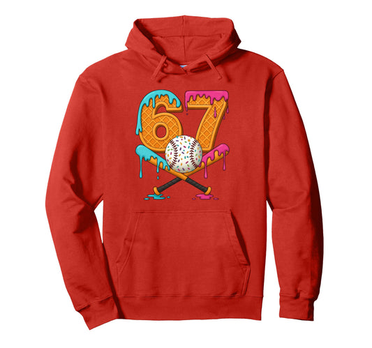 67 Ice Cream Drip Baseball Number 67 Hoodie - Aesthetic Graphic Men Women - T-Shirt, Sweatshirt, Hoodie