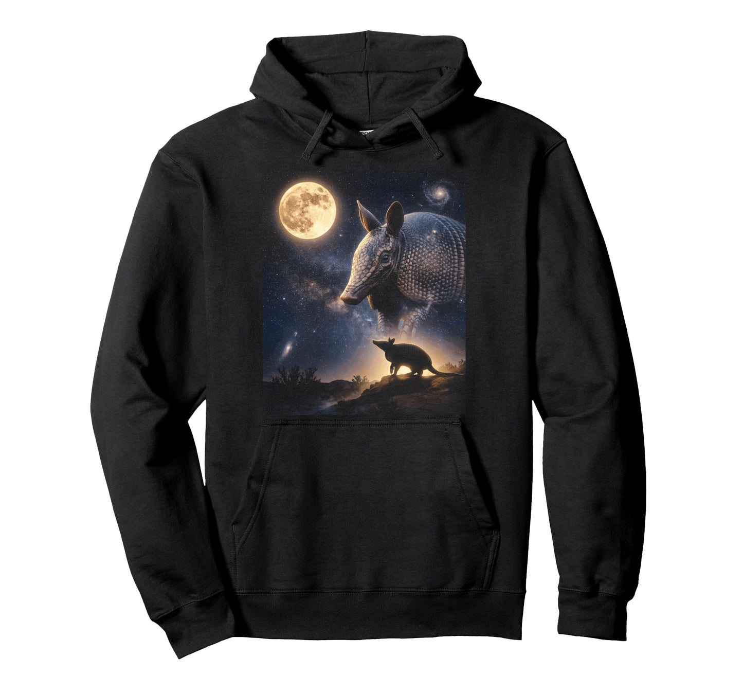 Howling Armadillo Full Moon Starry Night 90S Hoodie - Unique Graphic Unisex - T-Shirt, Sweatshirt, Hoodie
