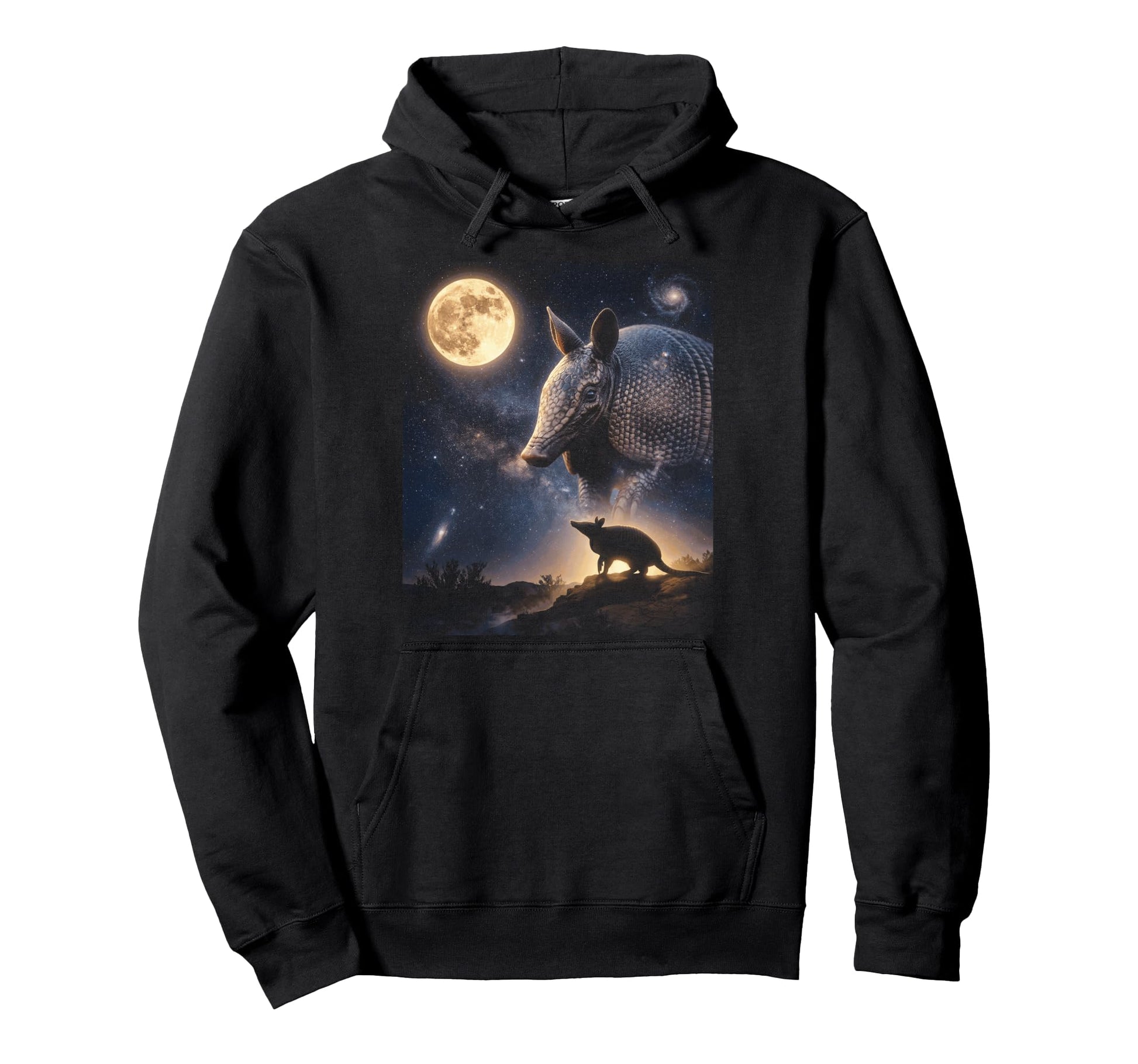 Howling Armadillo Full Moon Starry Night 90S Hoodie - Unique Graphic Unisex - T-Shirt, Sweatshirt, Hoodie