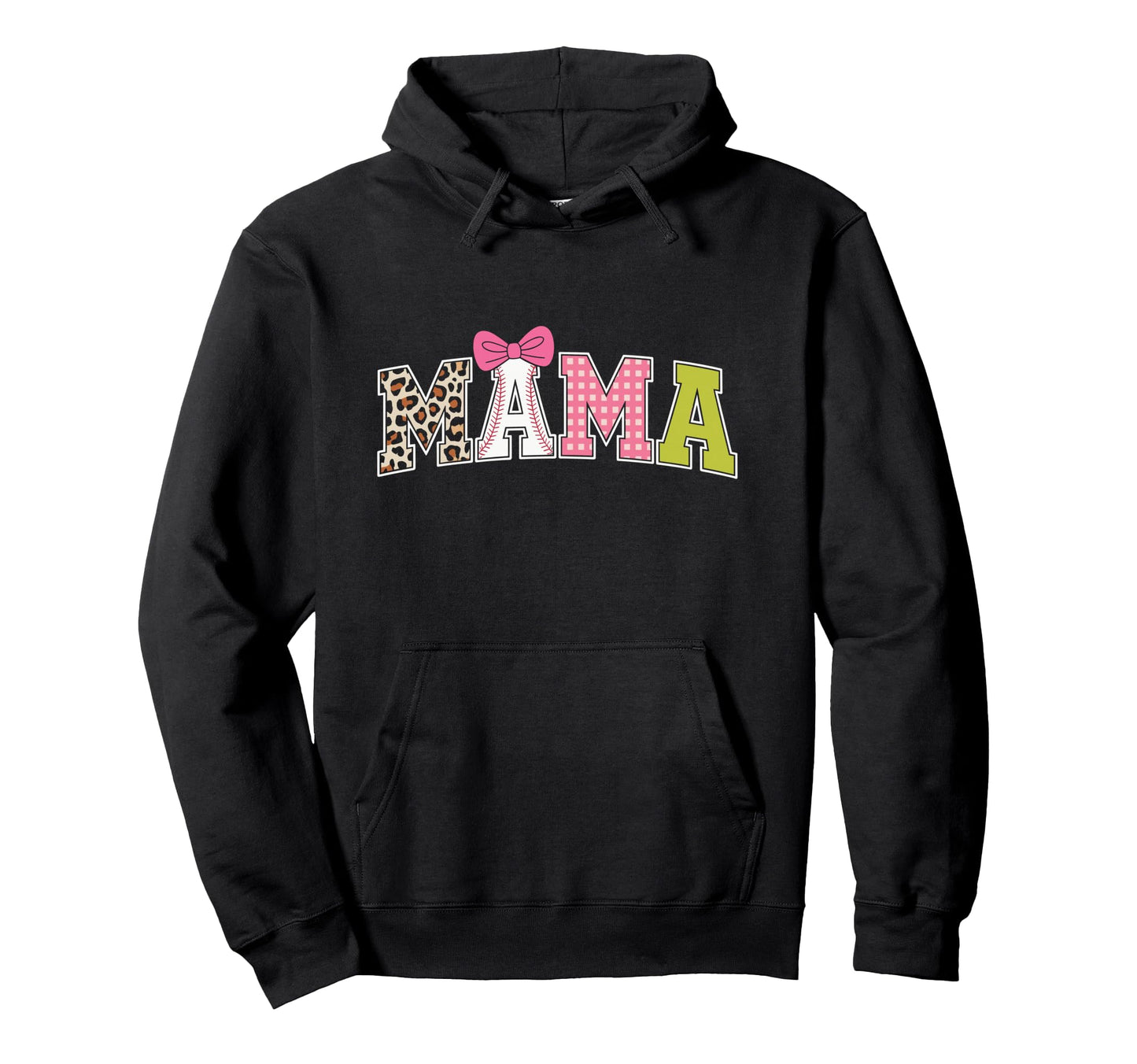Mama Baseball Bow Ribbon Leopard Hoodie - Fun Novelty Design Men Women - T-Shirt, Sweatshirt, Hoodie