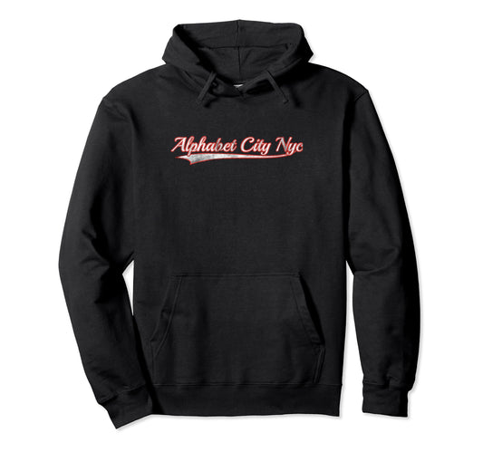 Alphabet City Nyc Varsity Distressed Hoodie - Fun Novelty Design Unisex - T-Shirt, Sweatshirt, Hoodie