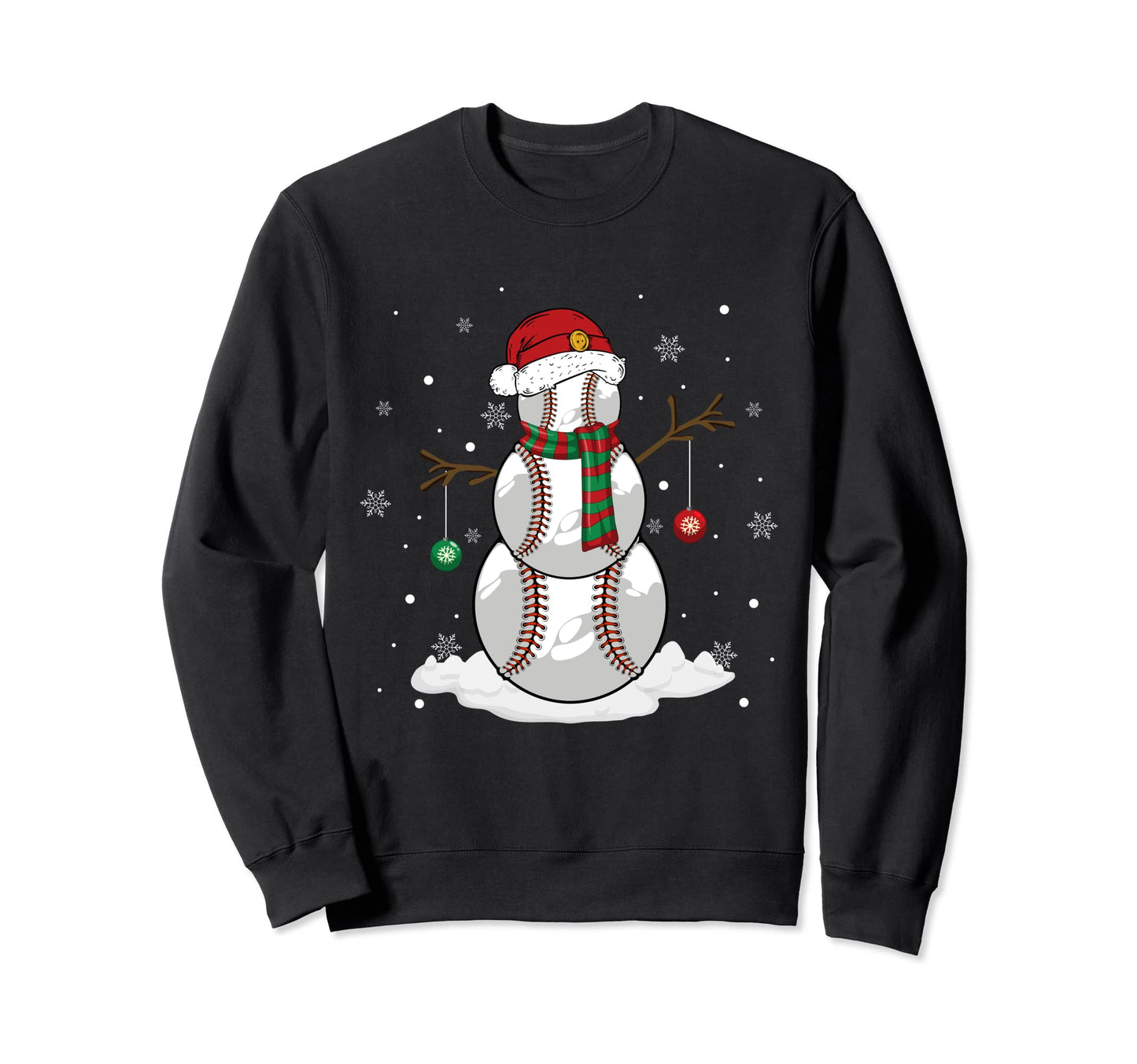 Baseball Ball Snowman Santa Hat Sweatshirt - Aesthetic Graphic for Adults - T-Shirt, Sweatshirt, Hoodie