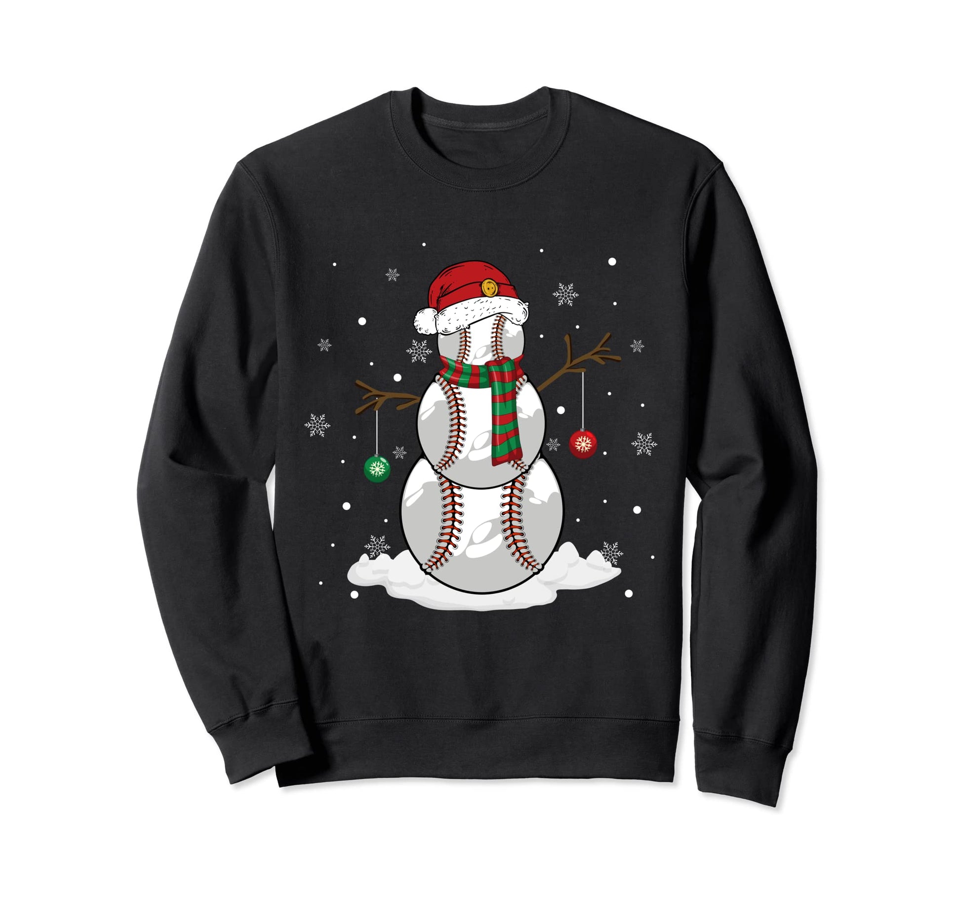 Baseball Ball Snowman Santa Hat Sweatshirt - Aesthetic Graphic for Adults - T-Shirt, Sweatshirt, Hoodie