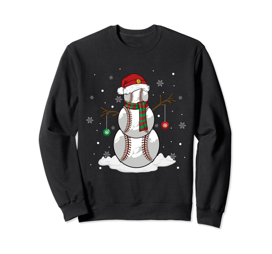 Baseball Ball Snowman Santa Hat Sweatshirt - Aesthetic Graphic for Adults - T-Shirt, Sweatshirt, Hoodie