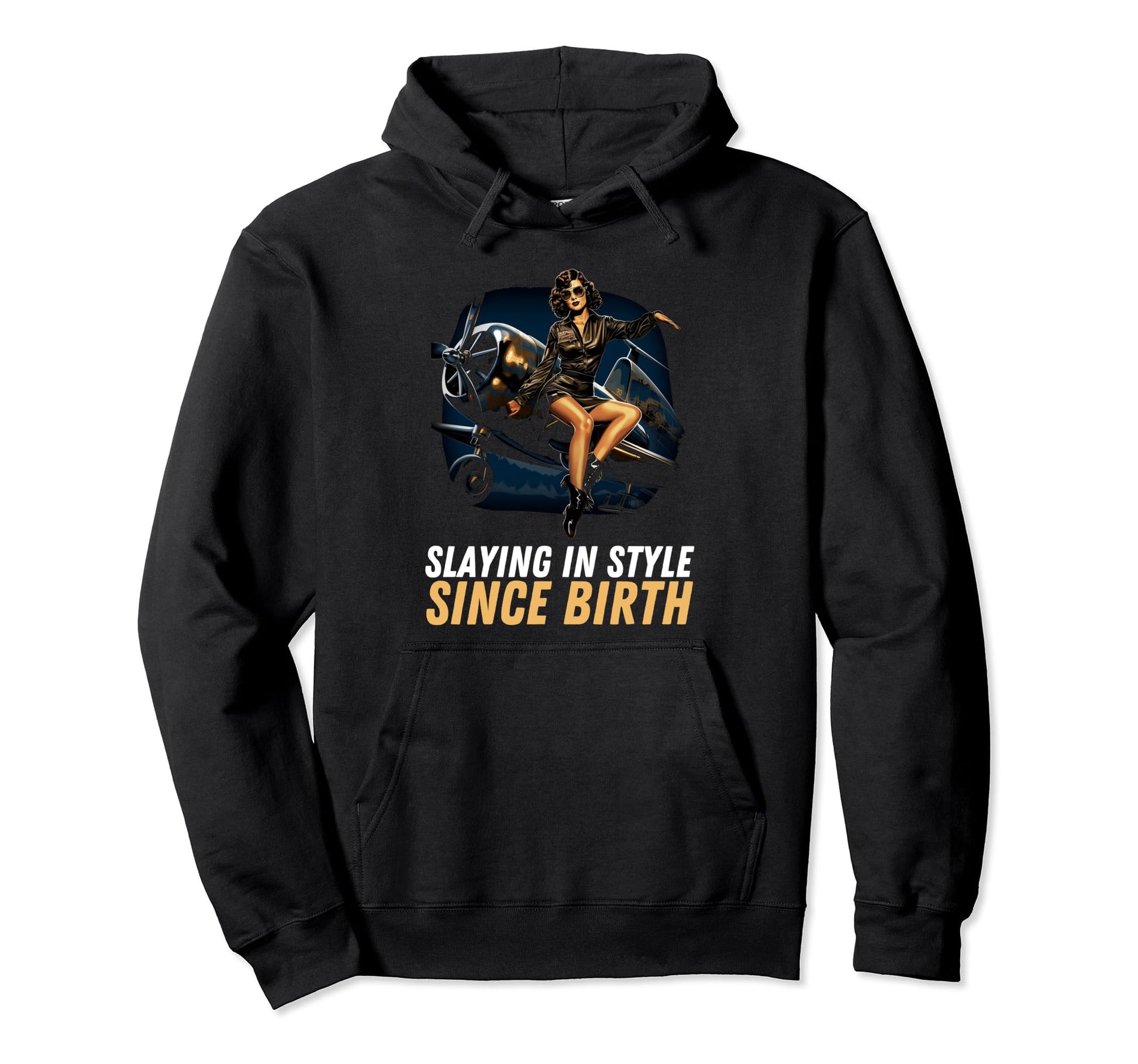 Pin Up Military Aircraft Slaying Hoodie - Fun Novelty Design Men Women - T-Shirt, Sweatshirt, Hoodie
