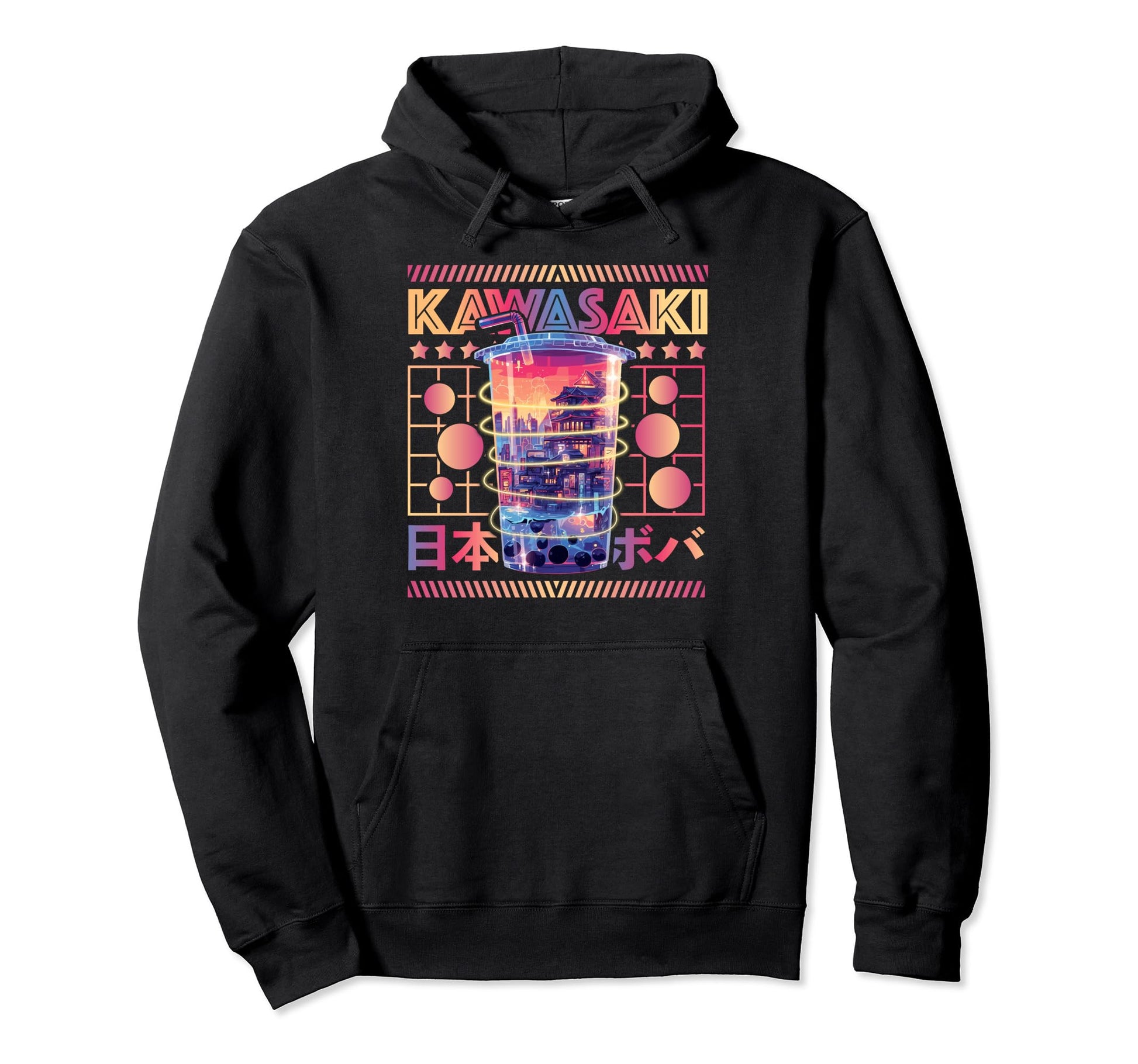 Kawasaki City 80S Synthwave Boba Tea Hoodie - Fun Novelty Design Unisex - T-Shirt, Sweatshirt, Hoodie