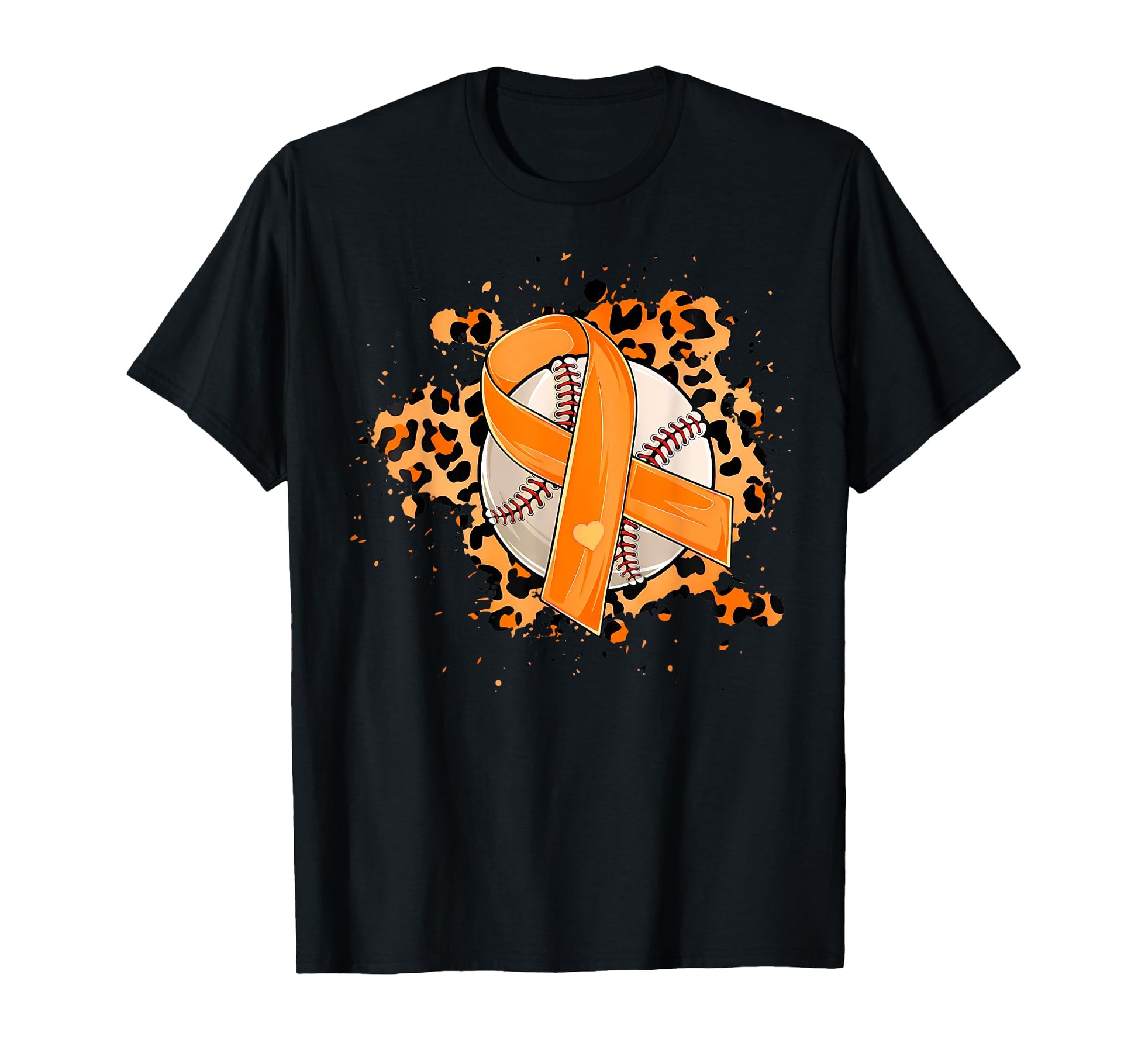 Leopard Baseball Orange Ribbon T-Shirt - Fun Novelty Design Unisex - T-Shirt, Sweatshirt, Hoodie