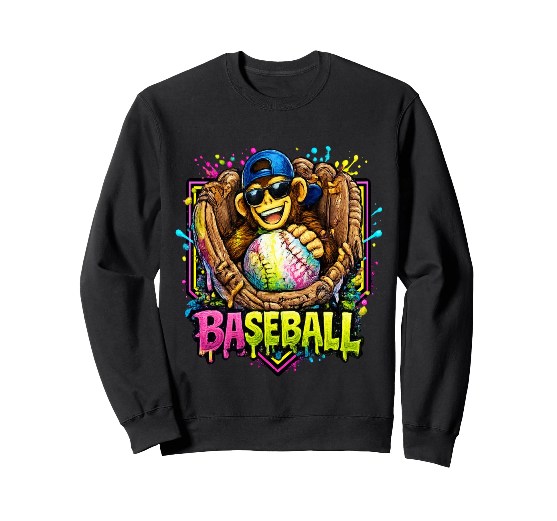 Monkey Funny Animals Baseball Ice Cream Sweatshirt - Trendy Graphic Unisex - T-Shirt, Sweatshirt, Hoodie