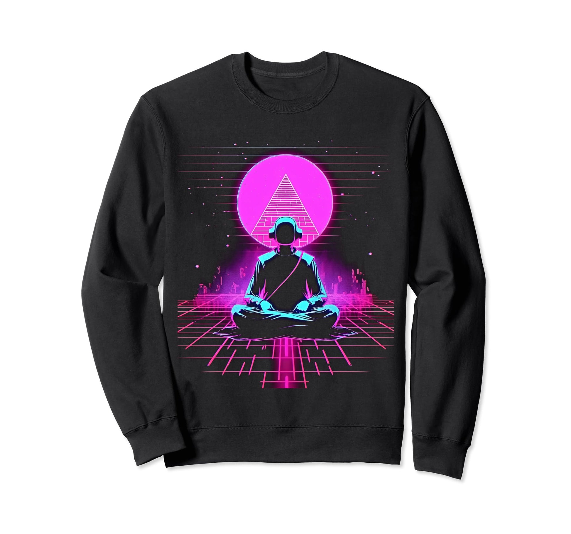 Synthwave Alien Buddha Cyberpunk Sweatshirt - Novelty Apparel for Adults - T-Shirt, Sweatshirt, Hoodie