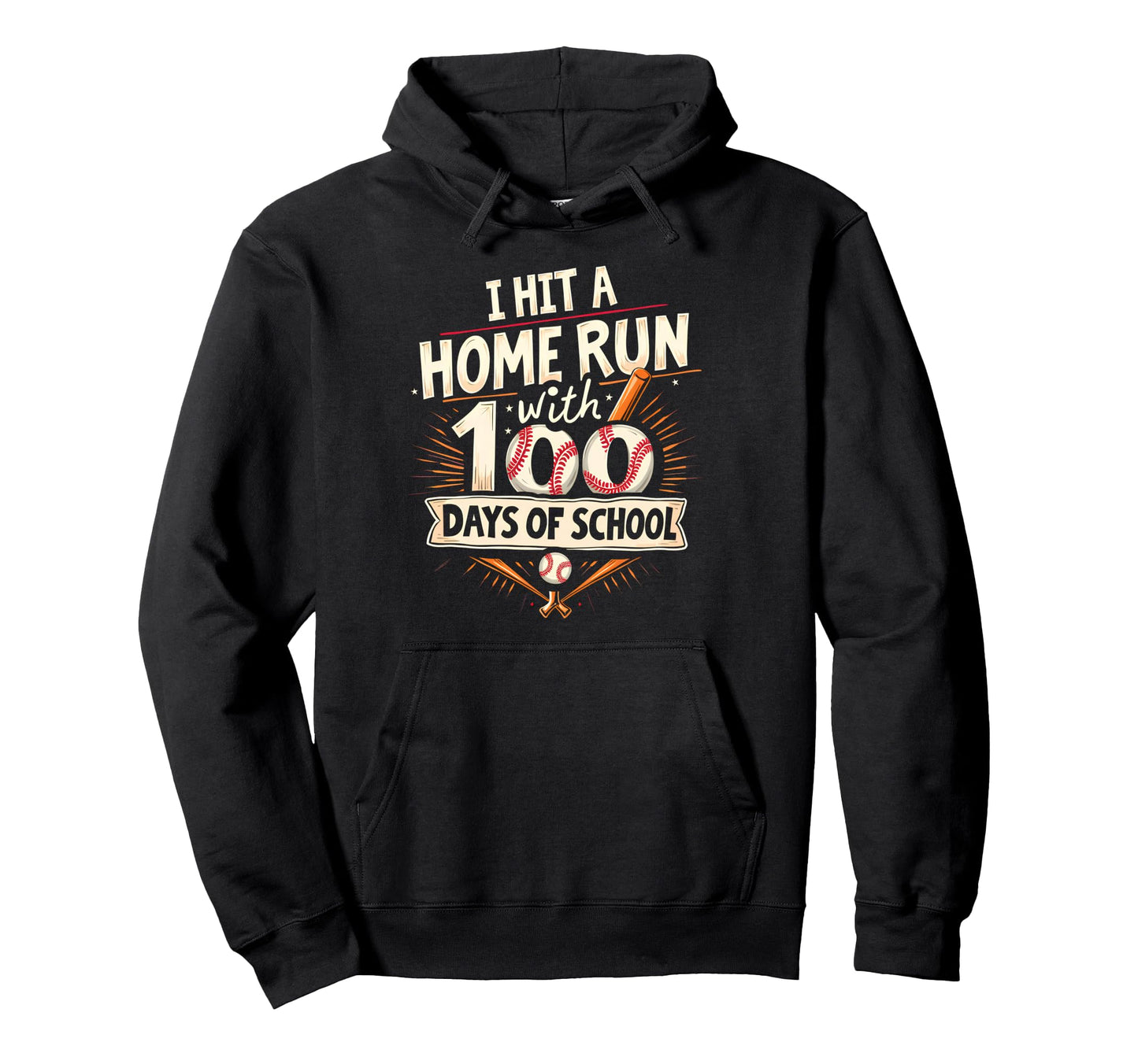 Fun Hit Home Run 100 Days School Hoodie - Unique Graphic Men Women - T-Shirt, Sweatshirt, Hoodie