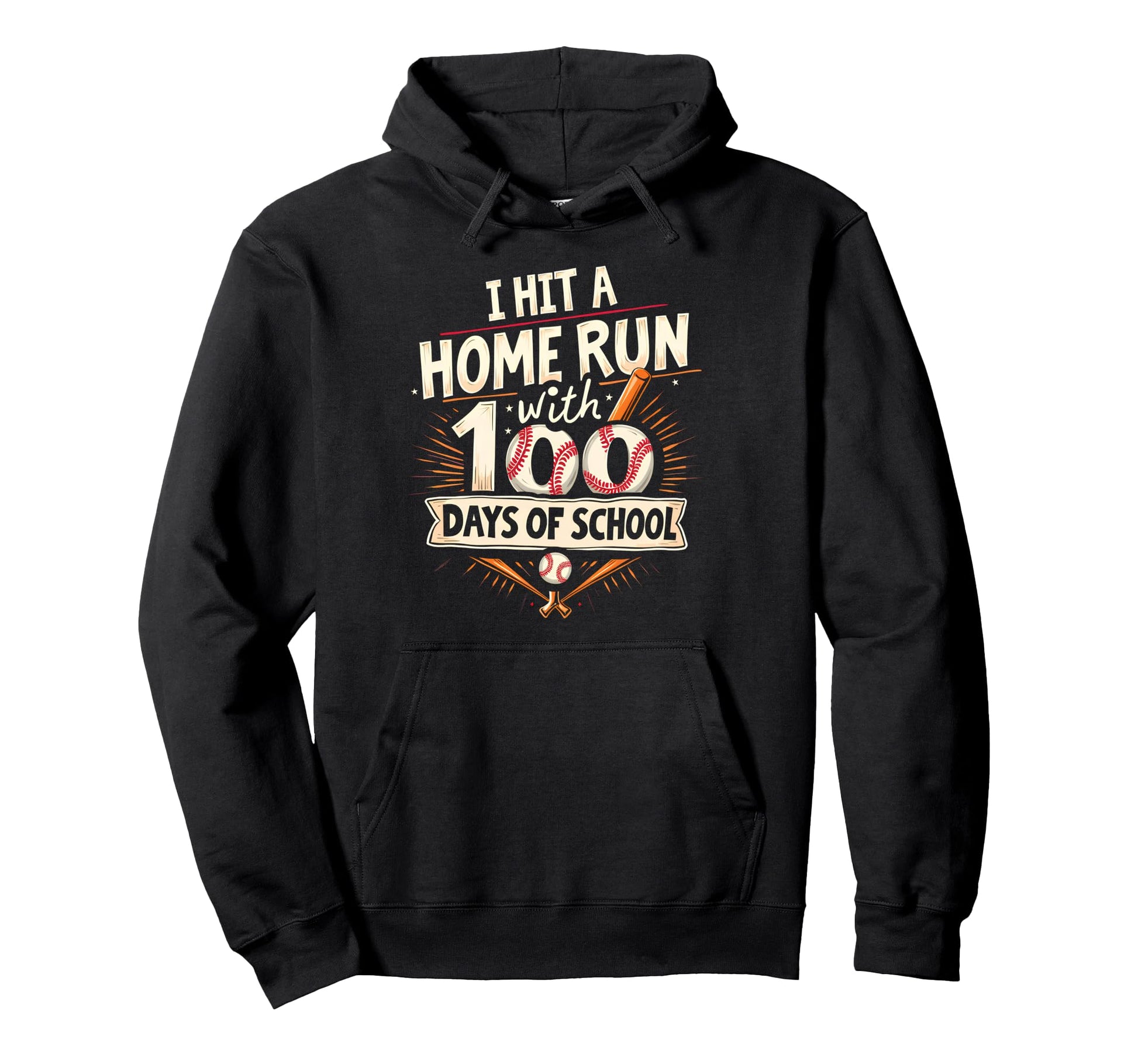 Fun Hit Home Run 100 Days School Hoodie - Unique Graphic Men Women - T-Shirt, Sweatshirt, Hoodie