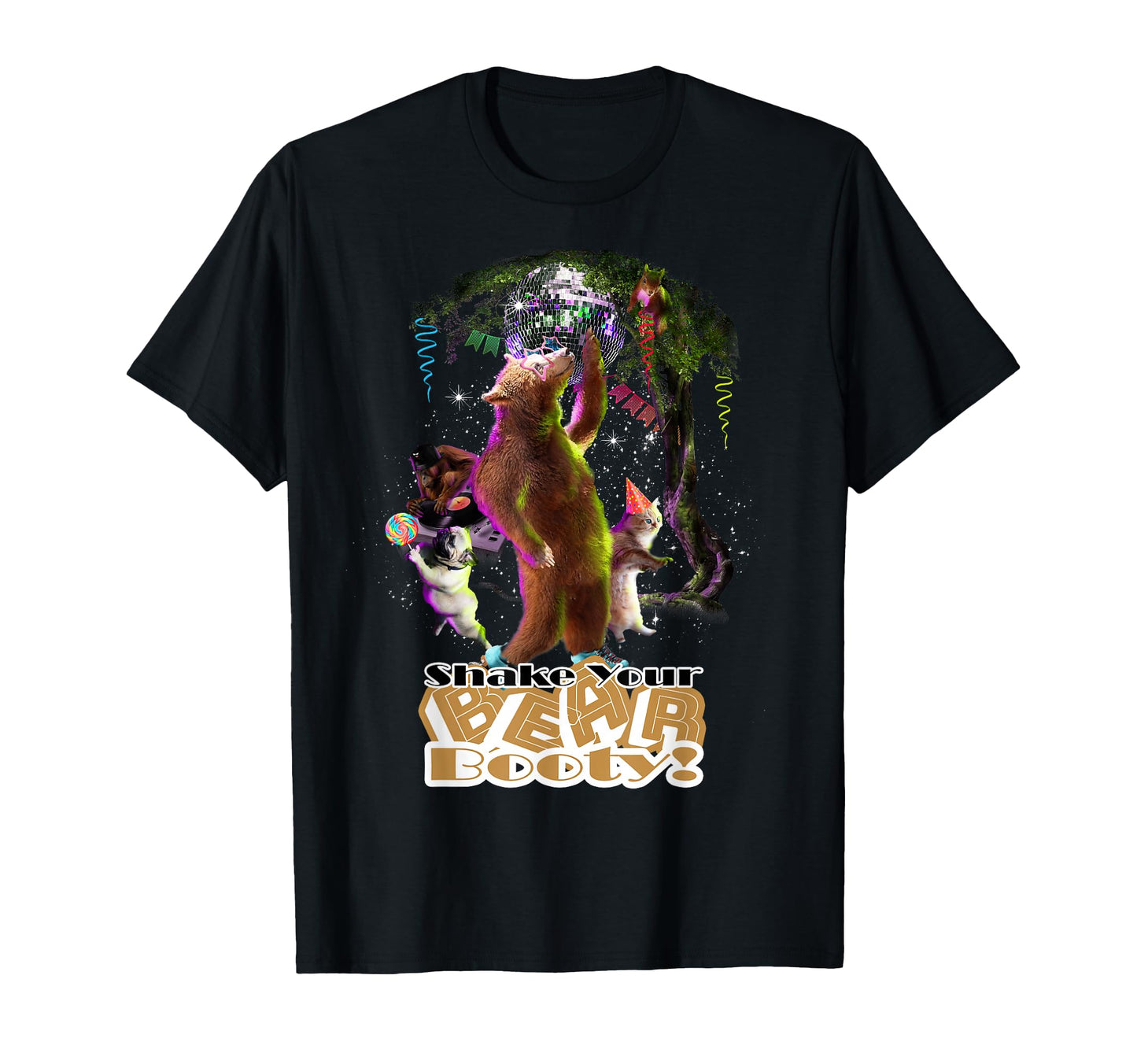 Disco Ball Bear Party Funny Groovy T-Shirt - Unique Graphic Men Women - T-Shirt, Sweatshirt, Hoodie