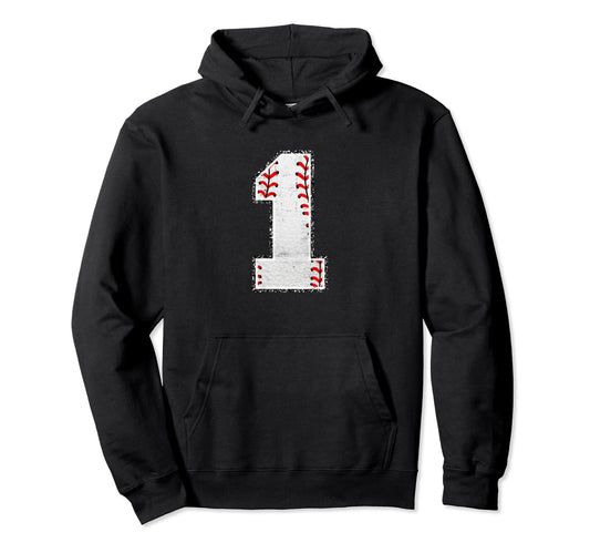 1 Baseball Distressed Number Hoodie - Casual Everyday Wear Unisex - T-Shirt, Sweatshirt, Hoodie