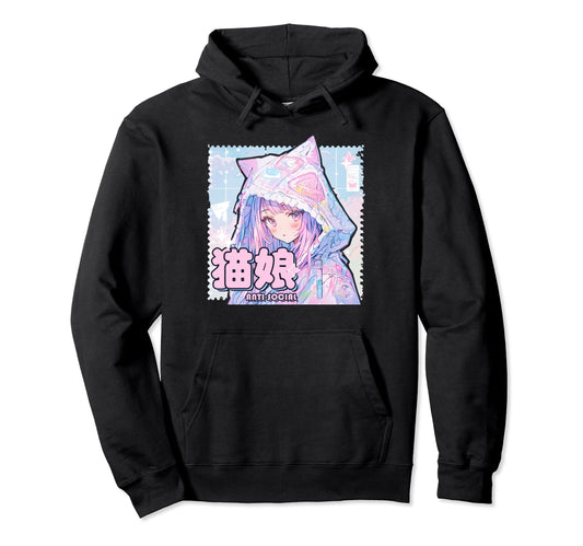 Anti Social Neko Anime Y2K Kawaii Hoodie - Streetwear Style Unisex - T-Shirt, Sweatshirt, Hoodie