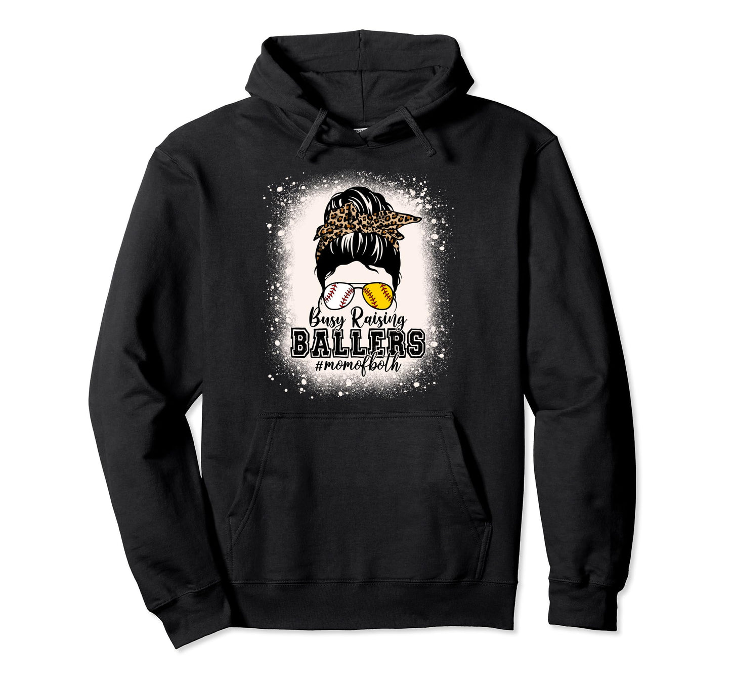 Messy Bun Mom Both Baseball Softball Hoodie - Unique Graphic Men Women - T-Shirt, Sweatshirt, Hoodie