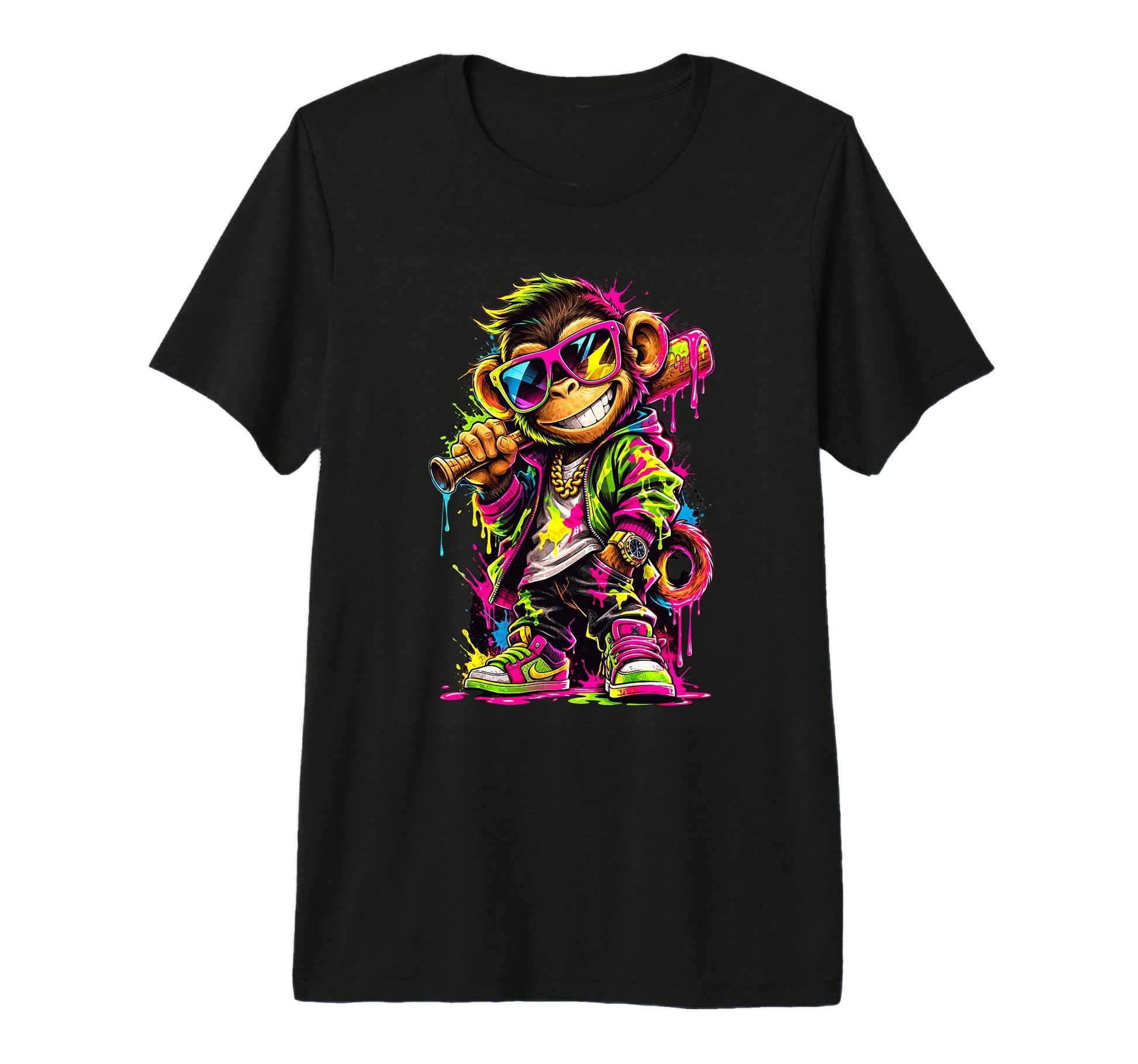 Monkey Baseball Drip Funny Animal Party T-Shirt - Novelty Apparel Unisex - T-Shirt, Sweatshirt, Hoodie
