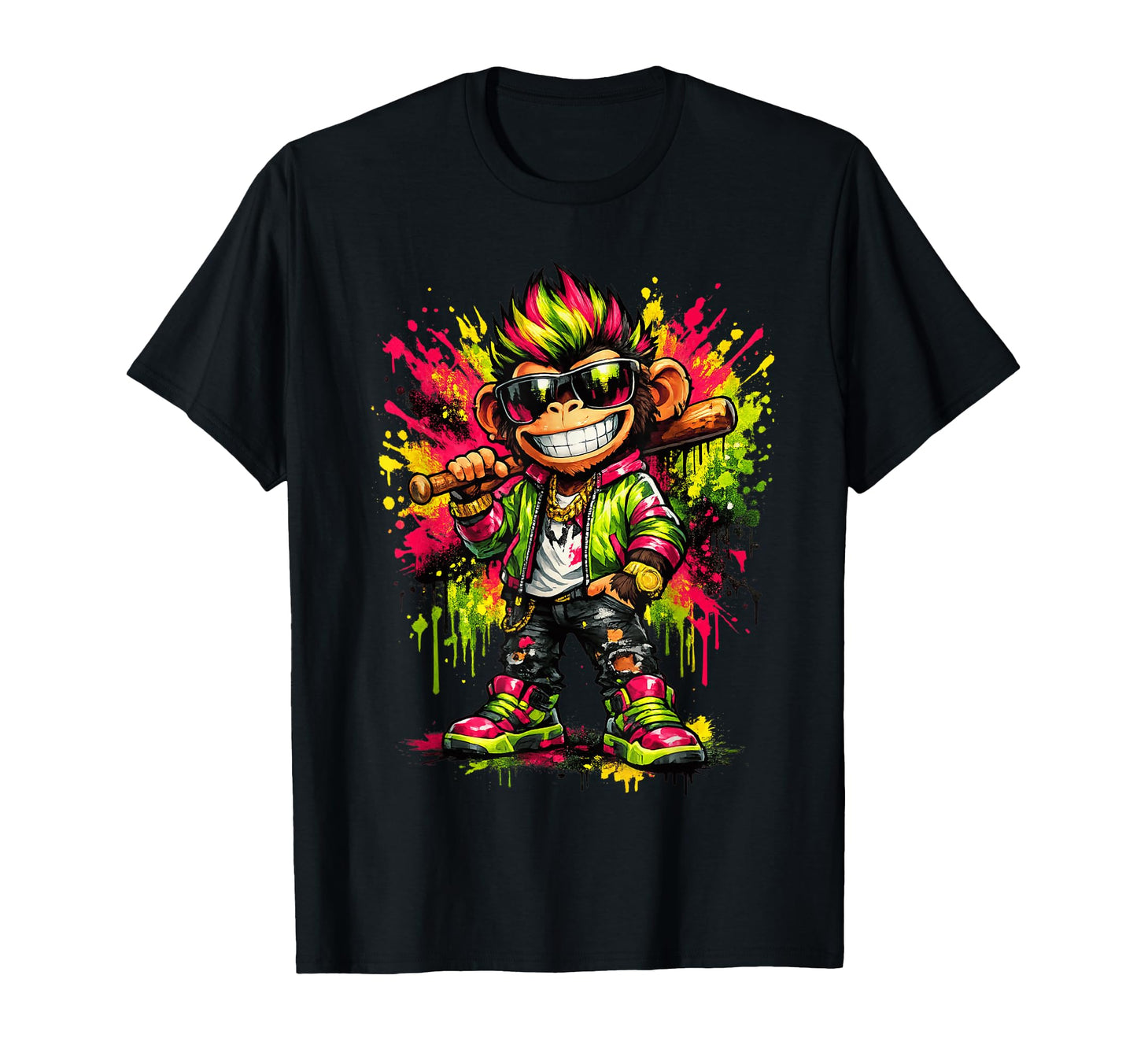 Monkey Baseball Drip Funny Animal Party T-Shirt - Graphic Print Men Women - T-Shirt, Sweatshirt, Hoodie