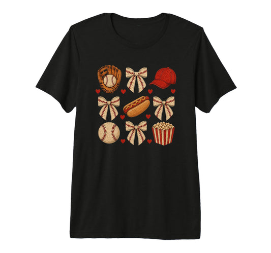 Baseball Coquette Ribbon Bows Snacks T-Shirt - Streetwear Style Unisex - T-Shirt, Sweatshirt, Hoodie