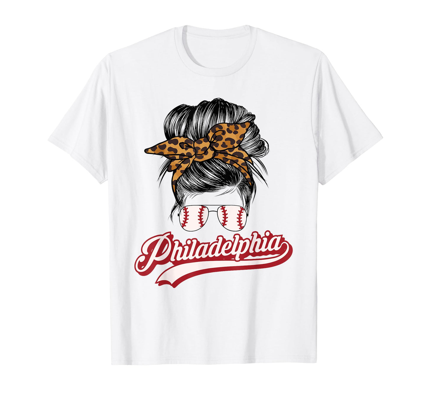Philly Baseball Leopard Messy Bun T-Shirt - Streetwear Style Unisex - T-Shirt, Sweatshirt, Hoodie
