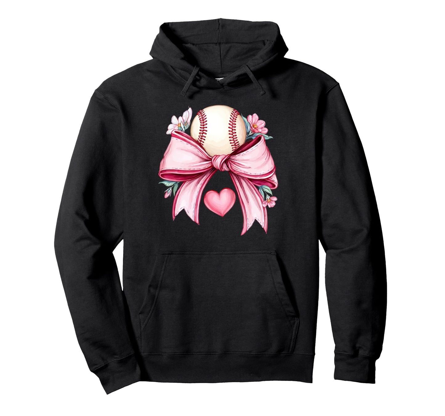 Coquette Baseball Bow Floral Heart Hoodie - Aesthetic Graphic Unisex - T-Shirt, Sweatshirt, Hoodie
