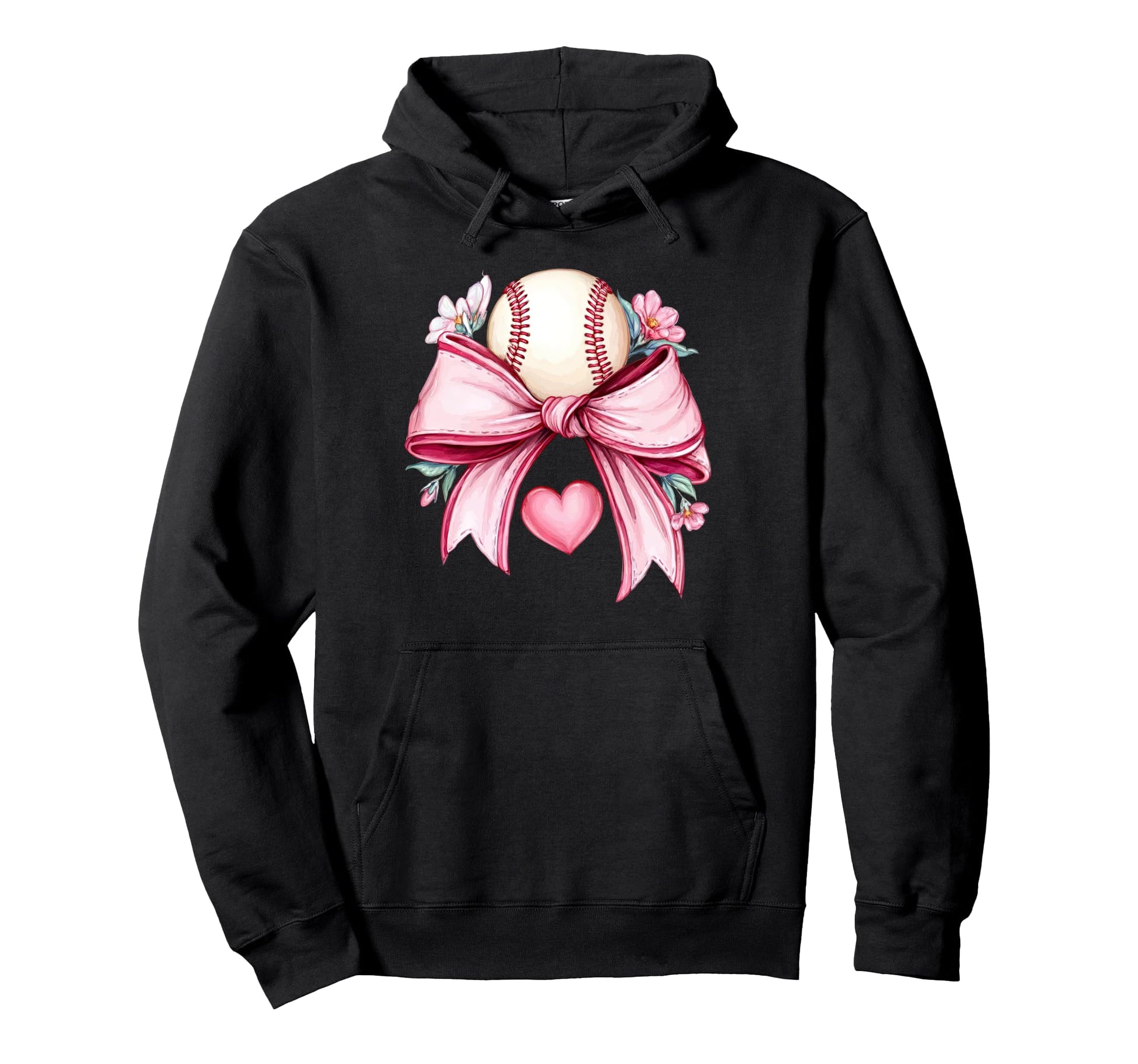 Coquette Baseball Bow Floral Heart Hoodie - Aesthetic Graphic Unisex - T-Shirt, Sweatshirt, Hoodie