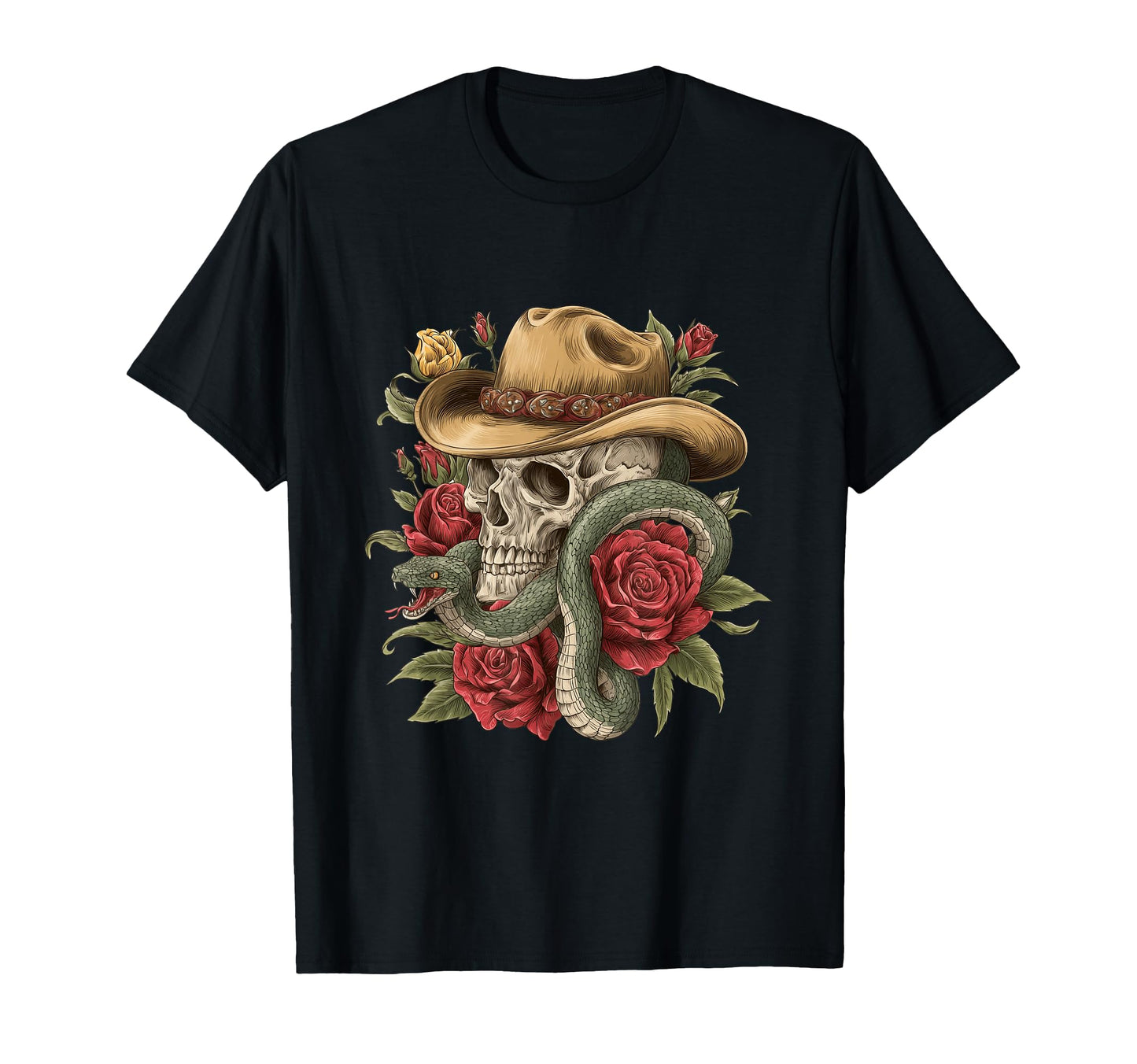 Aesthetic Western Skull Snake Cowboy T-Shirt - Minimalist Print for Adults - T-Shirt, Sweatshirt, Hoodie