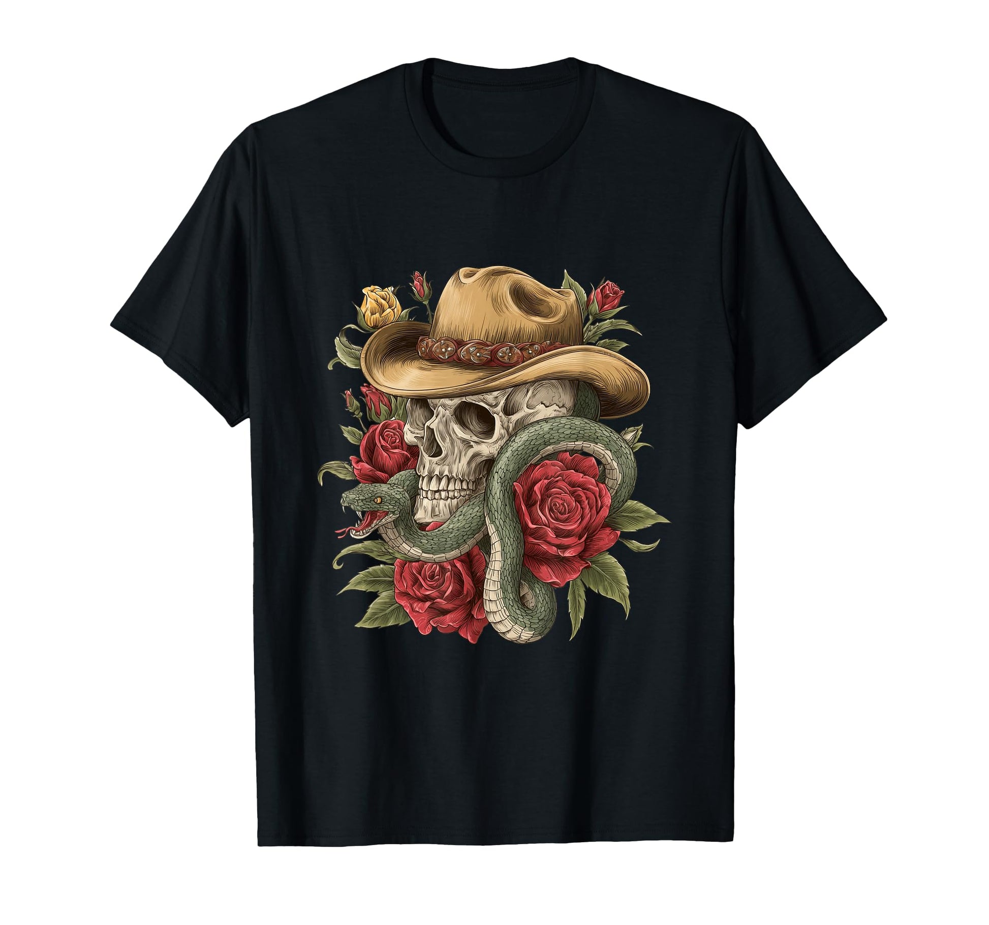 Aesthetic Western Skull Snake Cowboy T-Shirt - Minimalist Print for Adults - T-Shirt, Sweatshirt, Hoodie