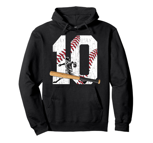 10Th Birthday Party Baseball Ten Year Hoodie - Custom Art Print Men Women - T-Shirt, Sweatshirt, Hoodie