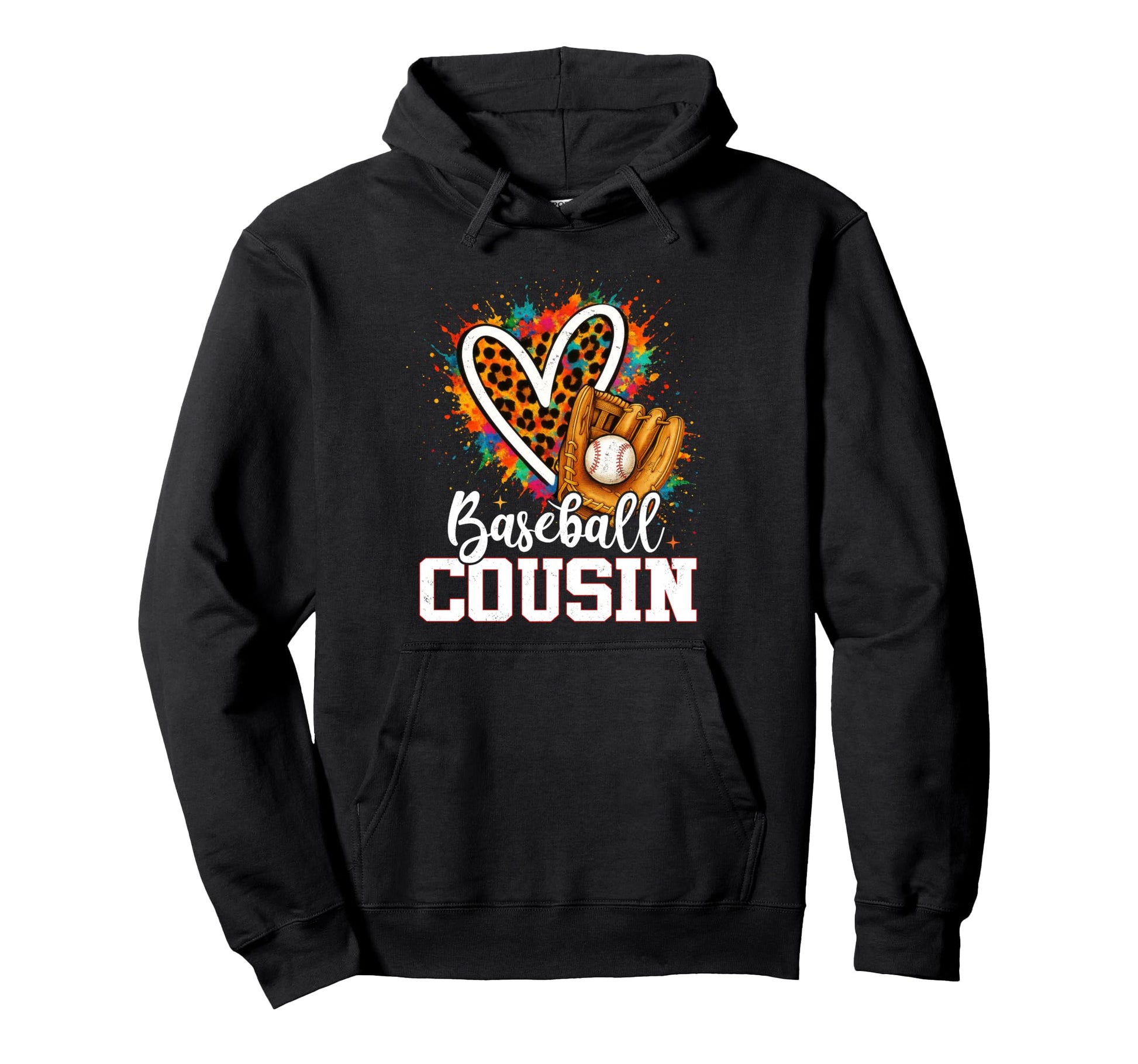 Baseball Cousin Leopard Heart Colorful Hoodie - Trendy Graphic Unisex - T-Shirt, Sweatshirt, Hoodie