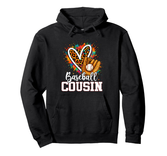 Baseball Cousin Leopard Heart Colorful Hoodie - Trendy Graphic Unisex - T-Shirt, Sweatshirt, Hoodie