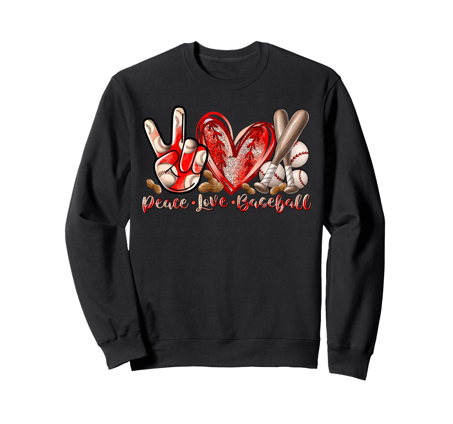 Peace Love Baseball Art Baseball Sweatshirt - Trendy Graphic for Adults - T-Shirt, Sweatshirt, Hoodie