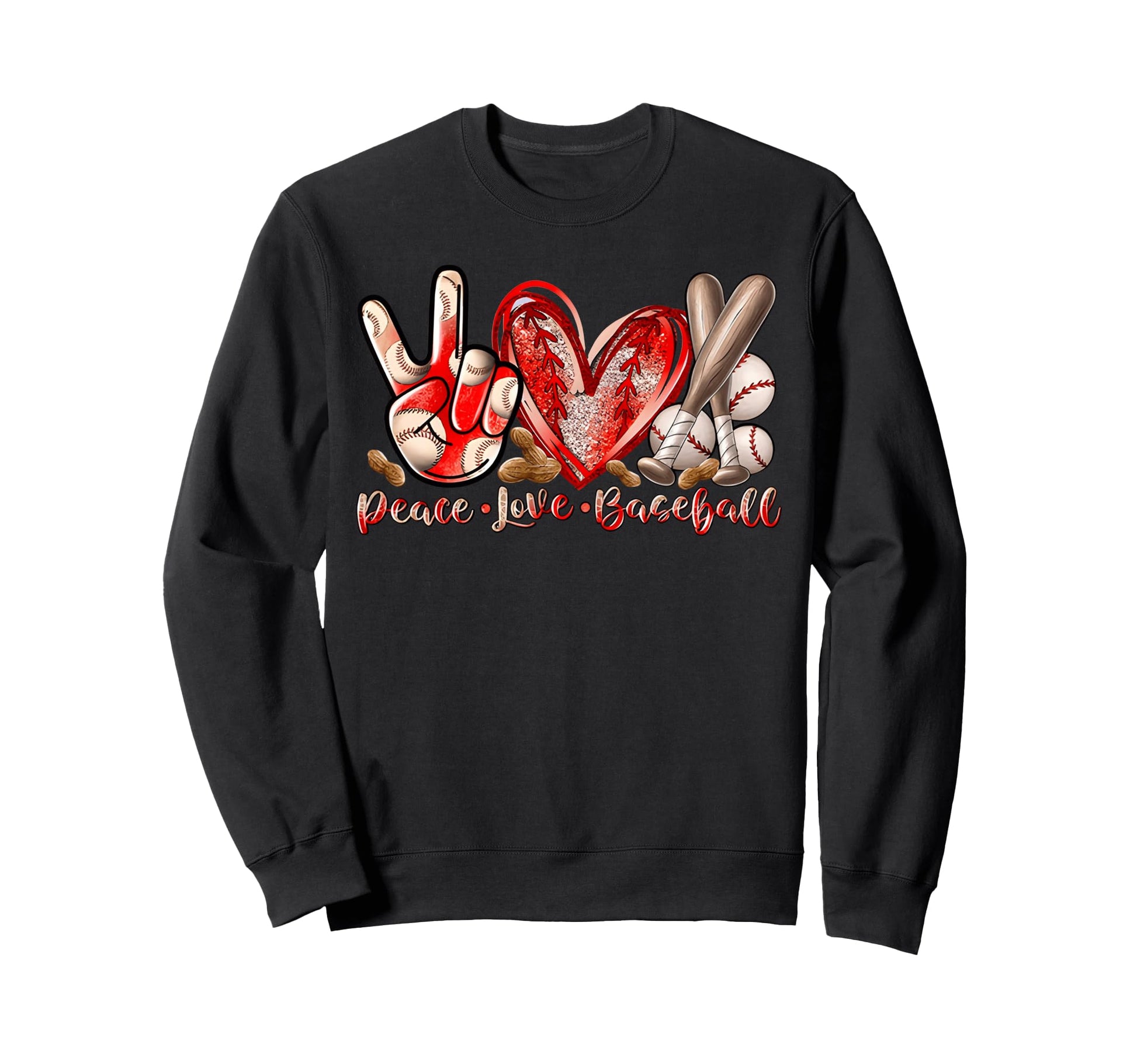 Peace Love Baseball Art Baseball Sweatshirt - Trendy Graphic for Adults - T-Shirt, Sweatshirt, Hoodie